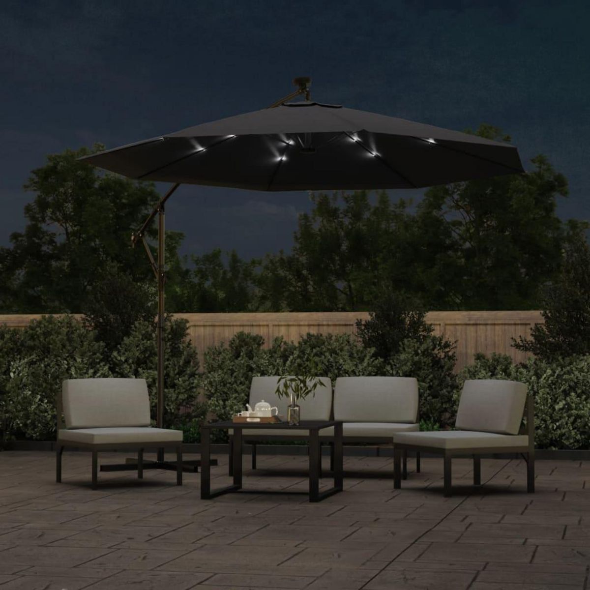VIDAXL Parasol de jardin en porte-a-faux et lumieres LED mat en acier