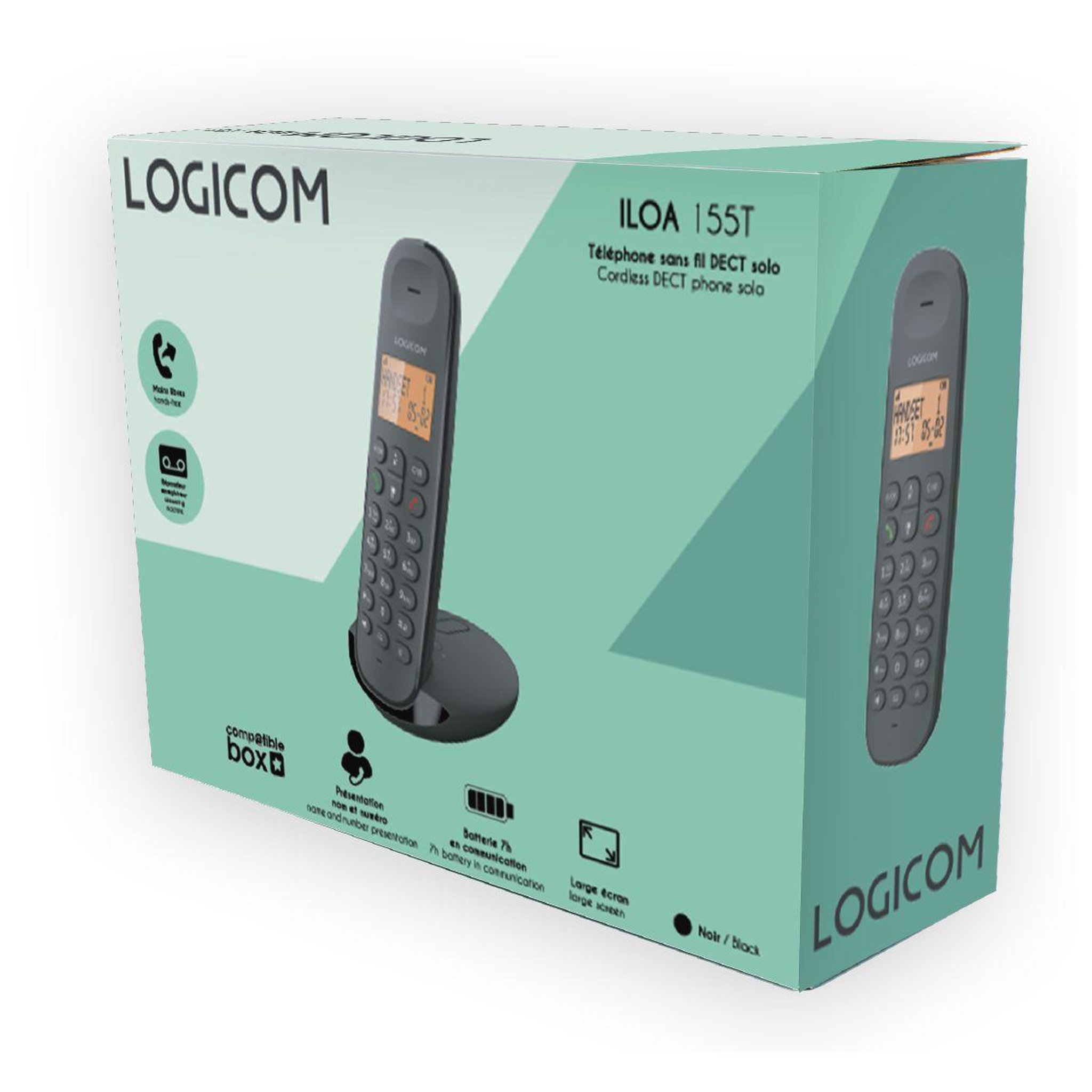 Voir la diapositive 5 : Logicom Téléphone sans fil Iloa Solo Répondeur Noir