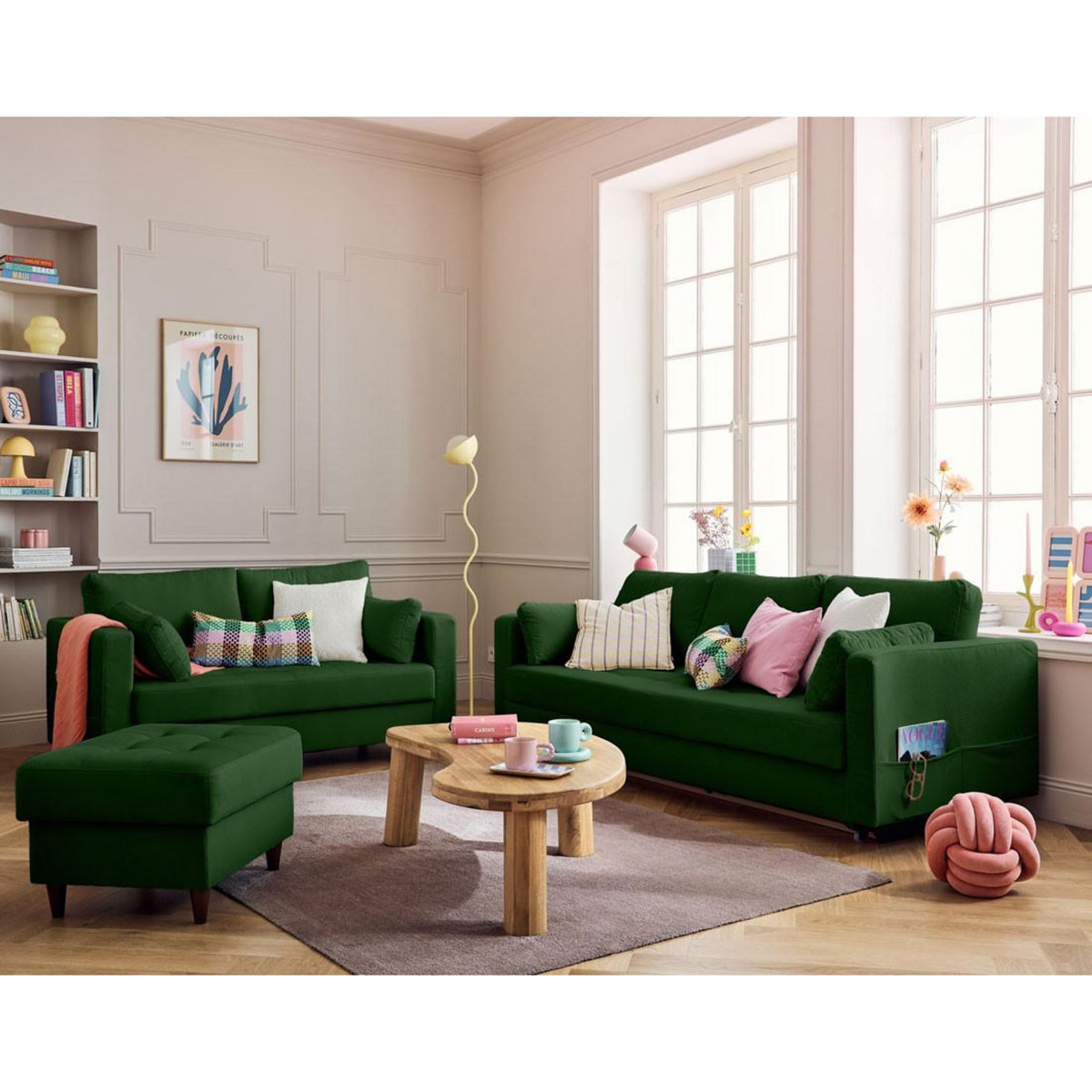 LISA DESIGN Anna - canapé droit 2 places avec poche en velours - pieds en bois