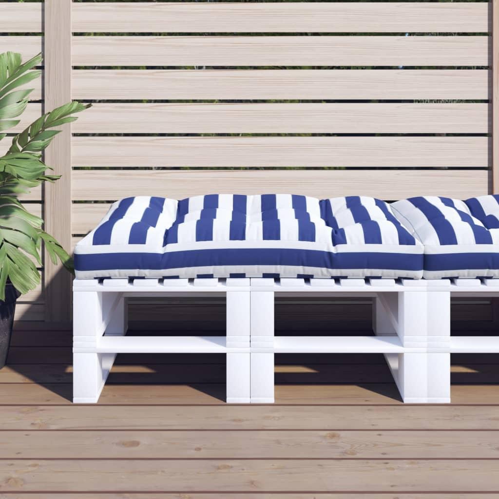 VIDAXL Coussin de palette rayures bleues et blanches 120x80x12cm tissu