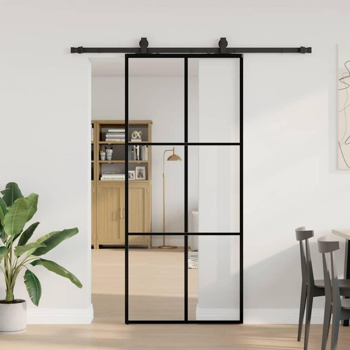 VIDAXL Porte coulissante kit de quincaillerie noir 90x205 cm verre ESG