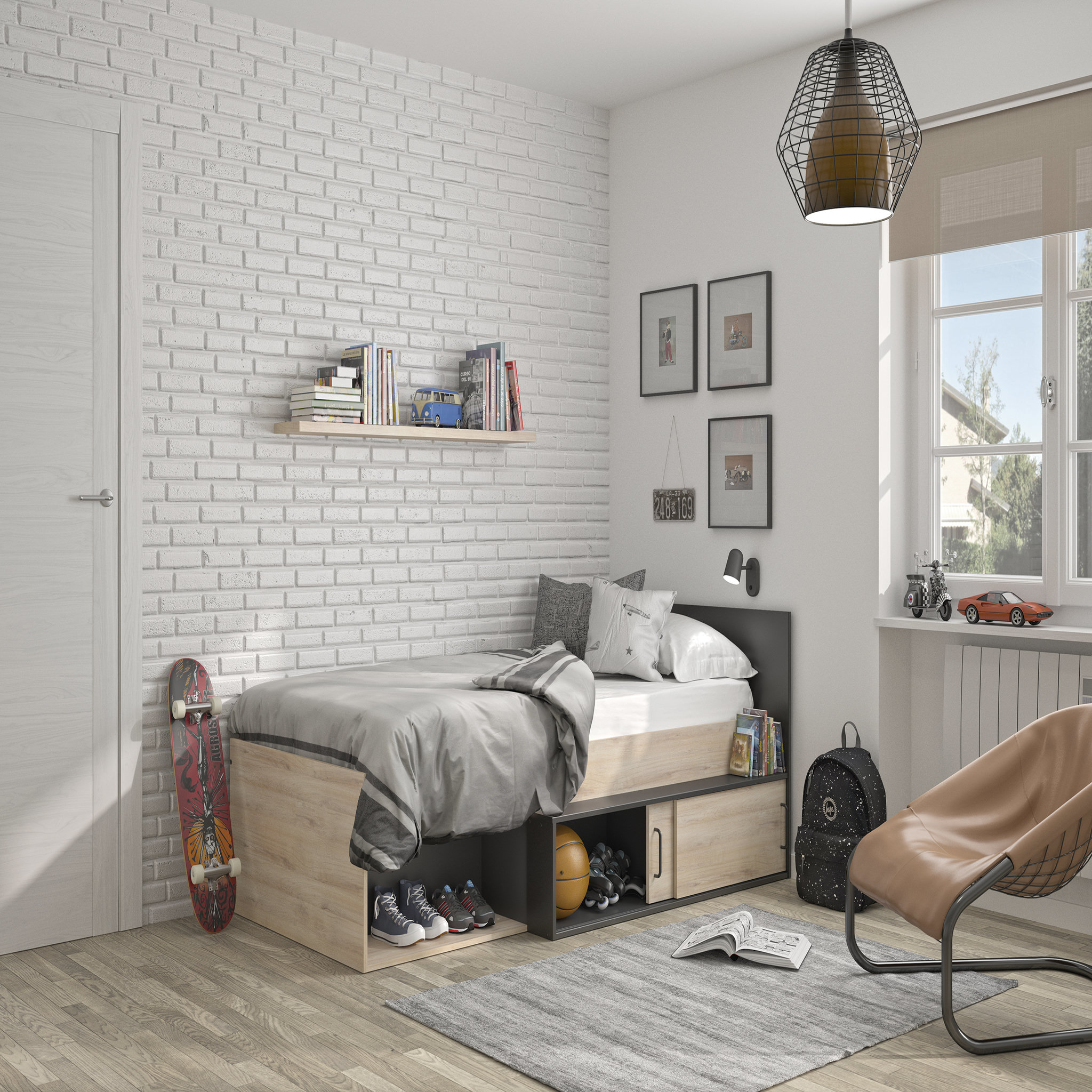 Voir la diapositive 2 : Lit junior 90x200cm avec rangements WASHINGTON