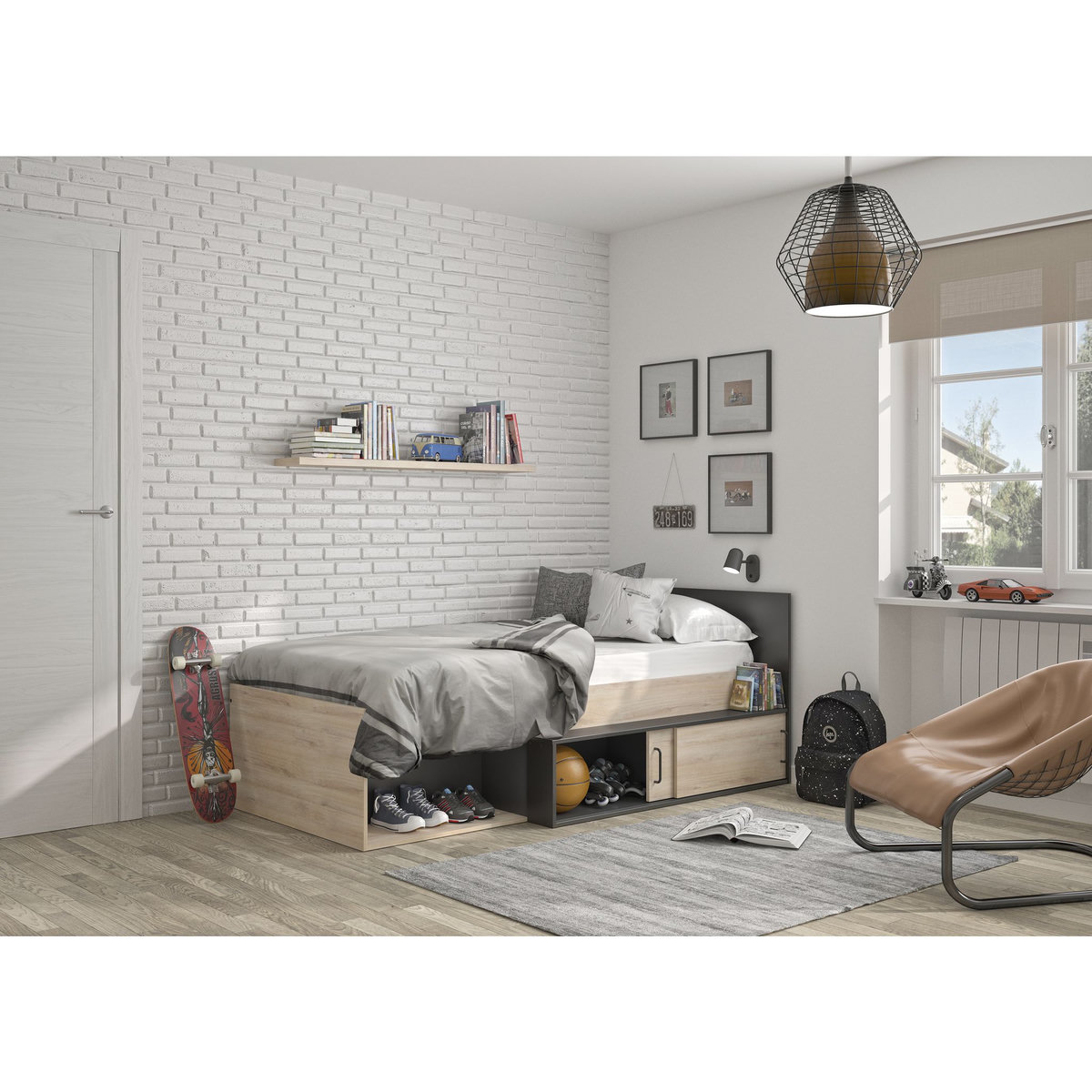 Lit junior 90x200cm avec rangements WASHINGTON