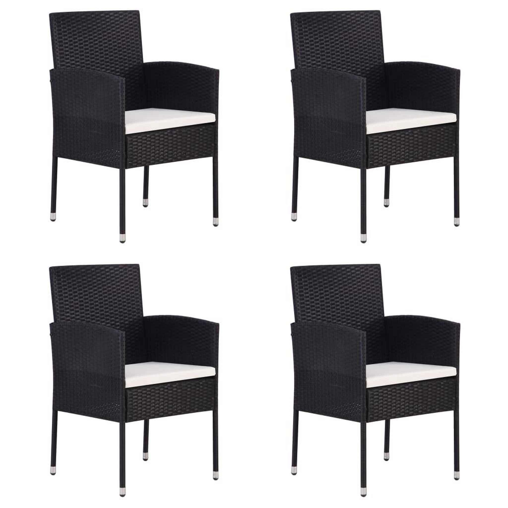 VIDAXL Chaises de jardin coussins blanc creme 4pcs noir resine tressee