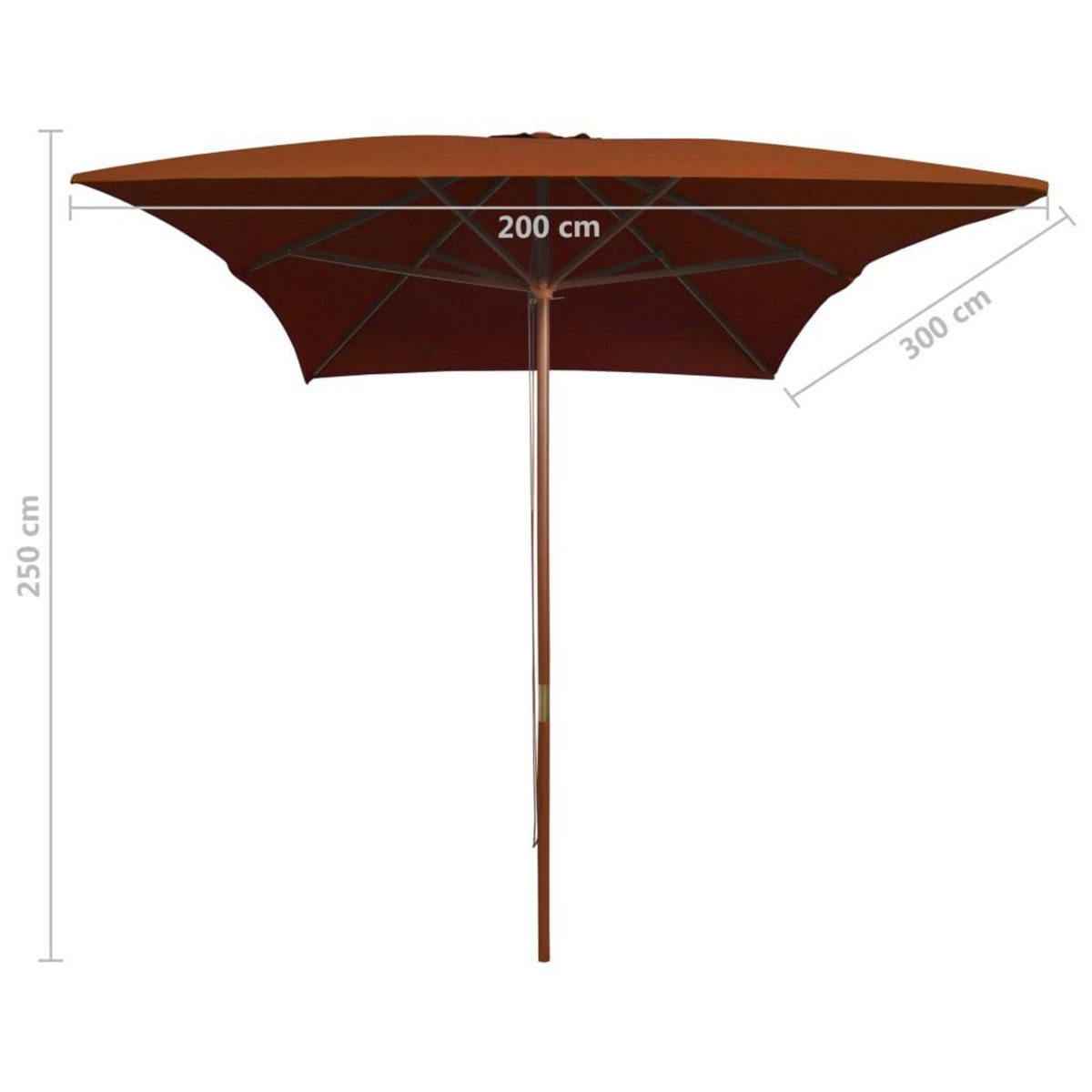 VIDAXL Parasol de jardin avec mat en bois terre cuite 200x300 cm