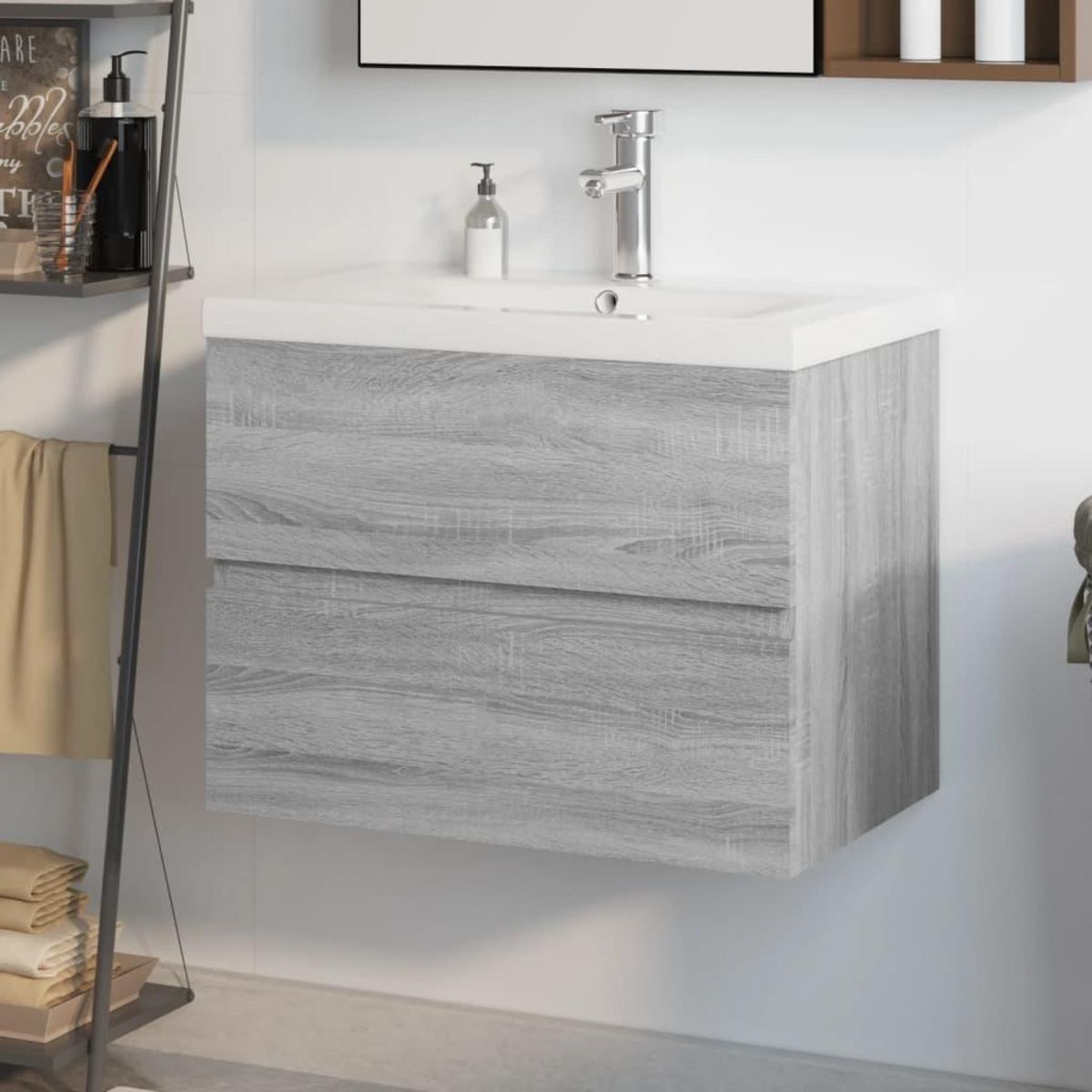 VIDAXL Meuble lavabo avec bassin integre Sonoma gris Bois d'ingenierie