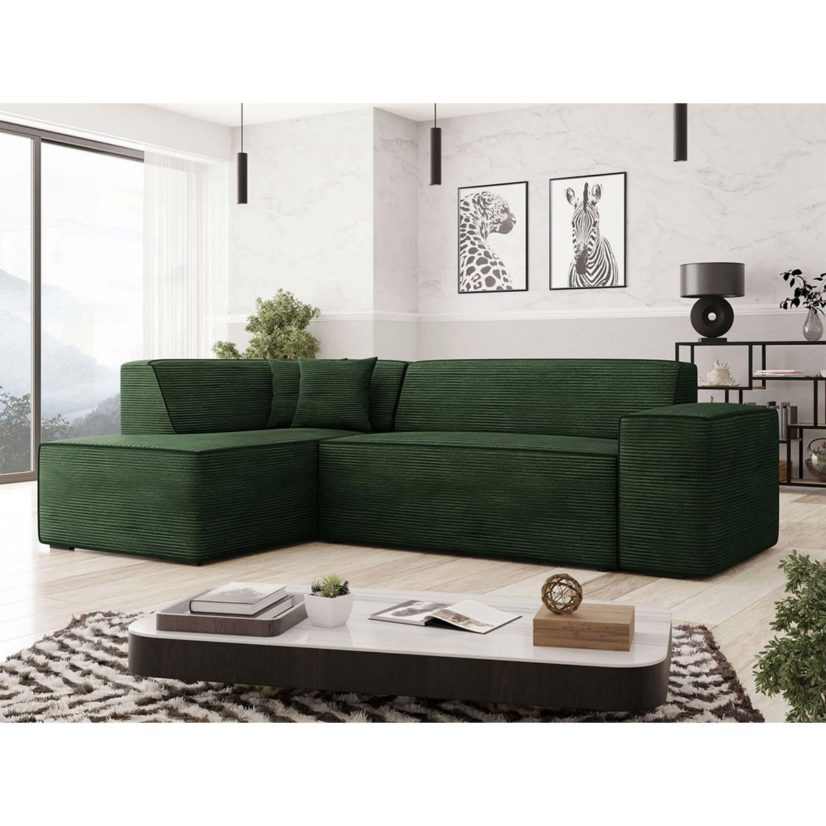 BEST MOBILIER Duchamp - canapé d'angle gauche - 5 places - en velours côtelé