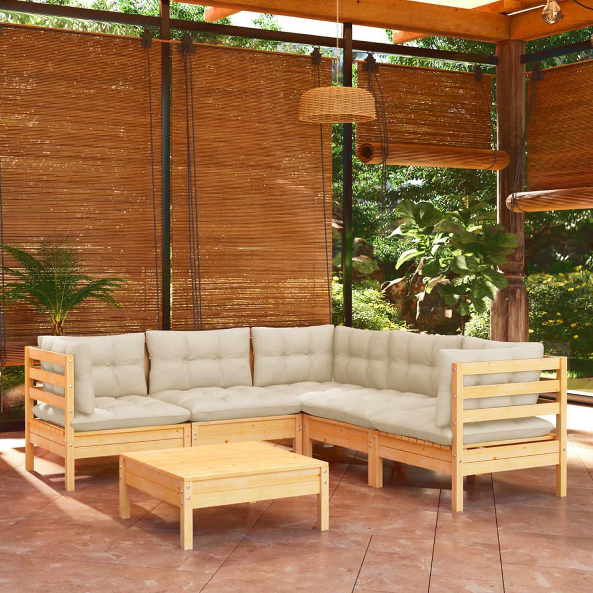 Voir la diapositive 1 : VIDAXL Salon de jardin 6 pcs avec coussins creme Bois de pin massif
