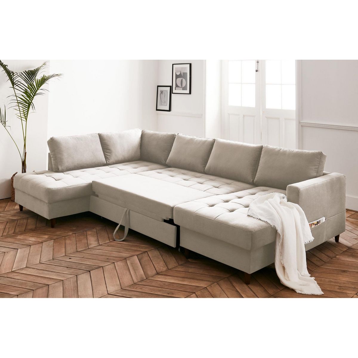 LISA DESIGN Anna - canapé panoramique d'angle gauche - 7 places - convertible avec coffre - en velours