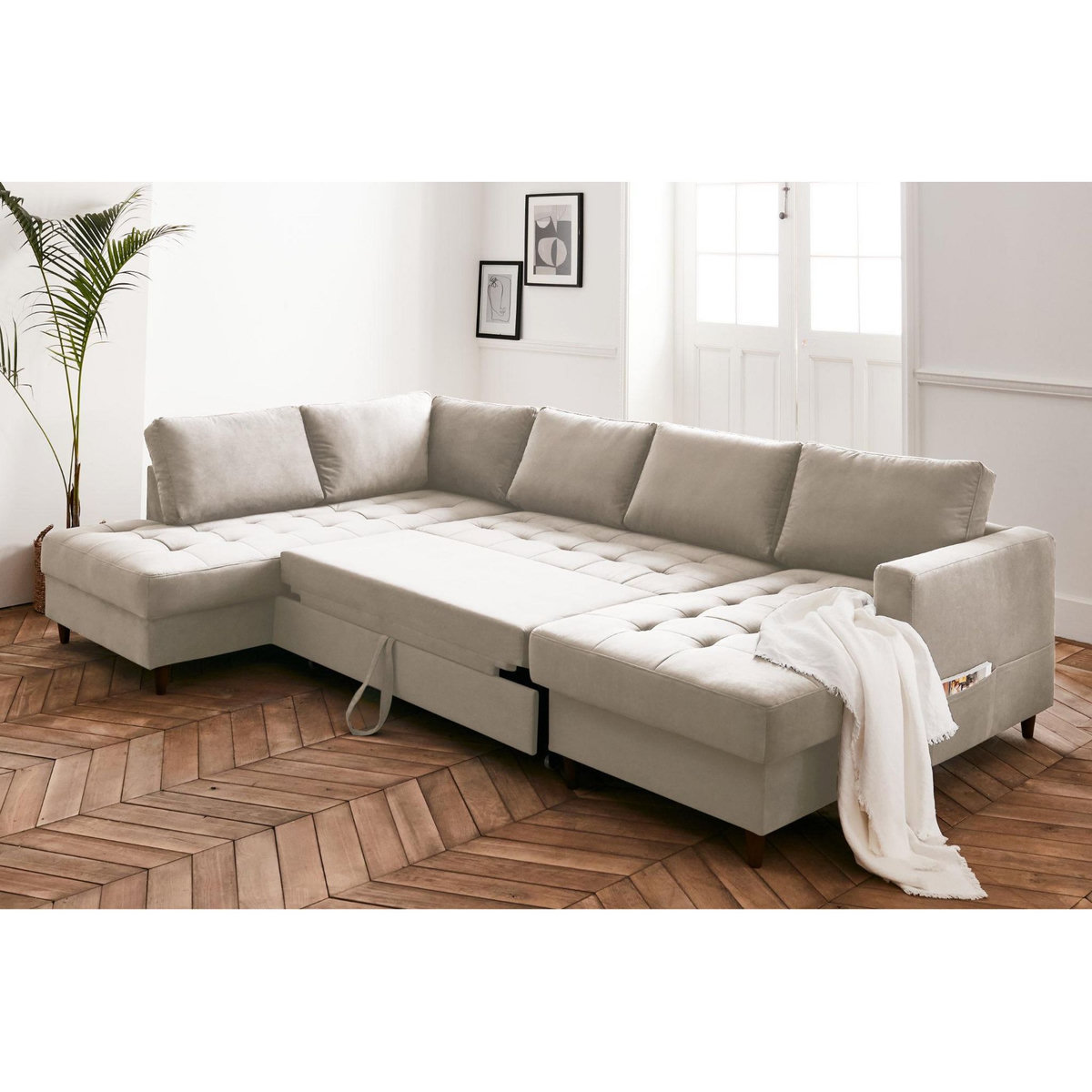 LISA DESIGN Anna - canapé panoramique d'angle gauche - 7 places - convertible avec coffre - en velours