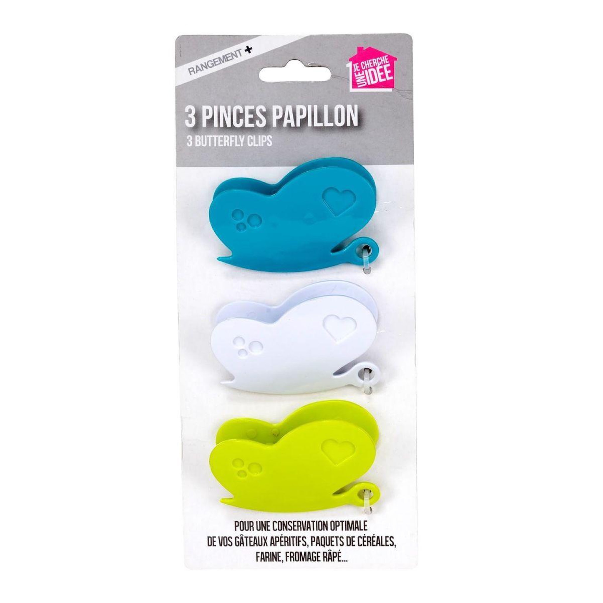 Voir la diapositive 2 : Je cherche une idee Lot de 3 pinces conservation  papillon  6cm multicolore
