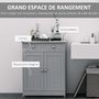 Voir la diapositive 4 : KLEANKIN Meuble bas de salle de bain sur pied 2 portes avec étagère réglable 2 tiroirs poignées boutons métal MDF gris