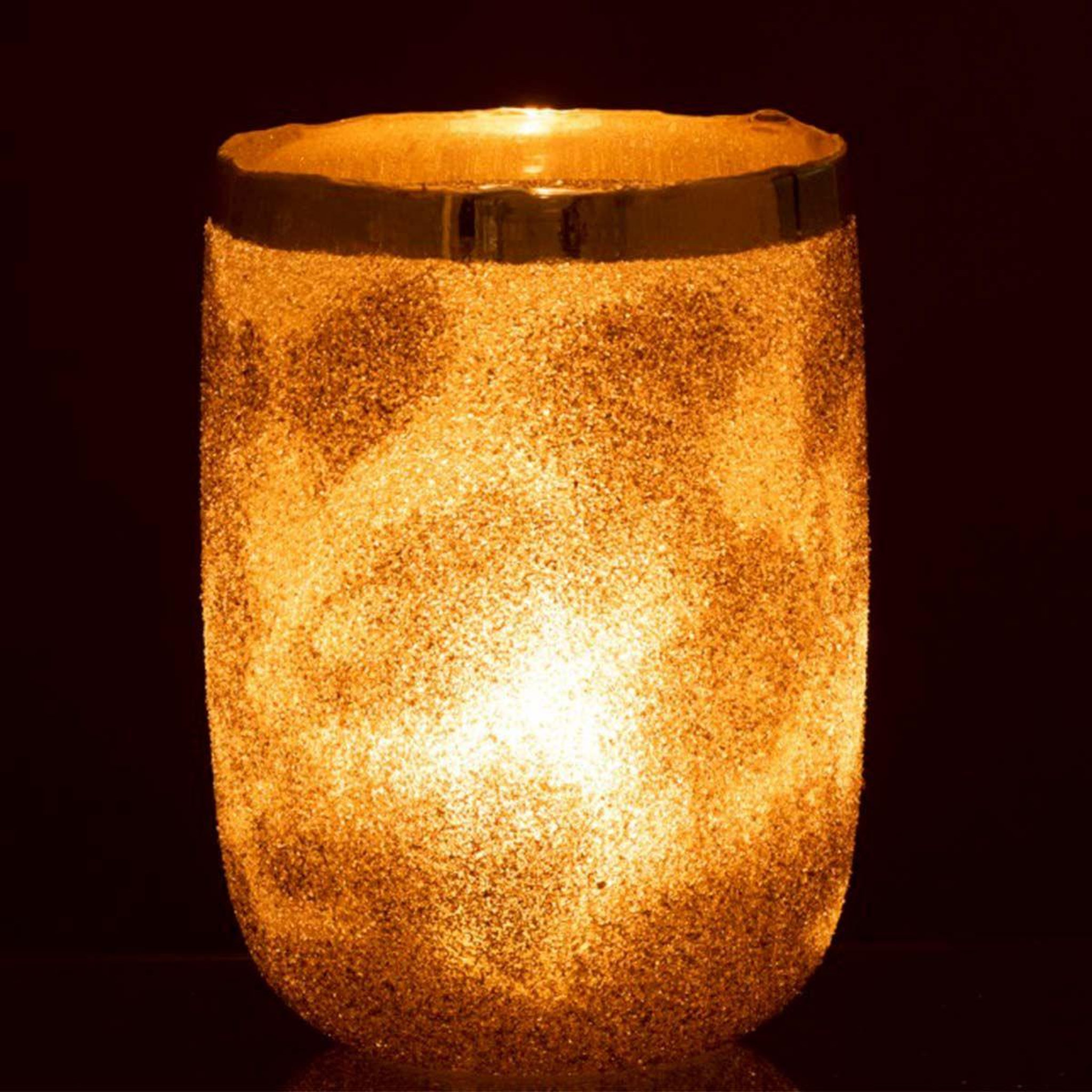 Voir la diapositive 3 : J-LINE Photophore déco en verre  frosty  25cm argent