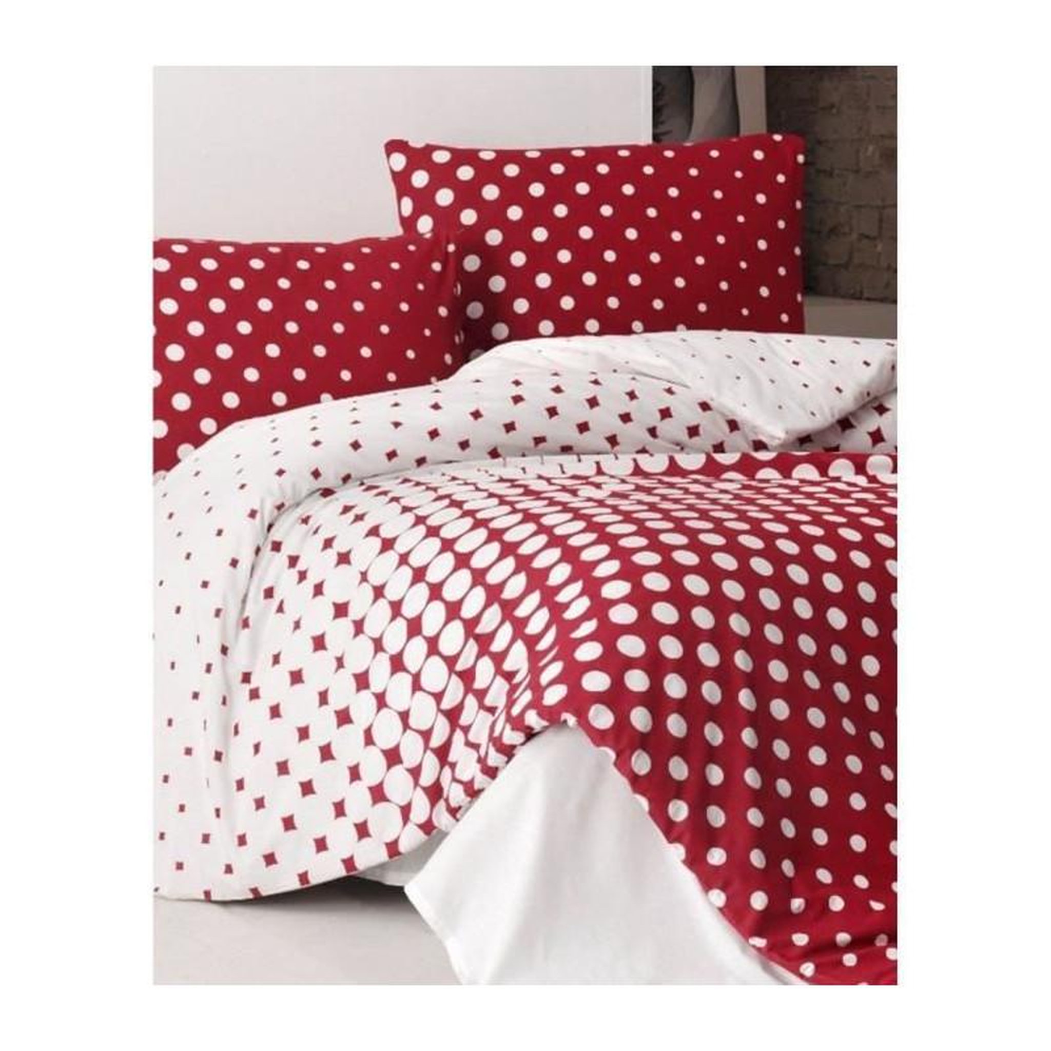 Voir la diapositive 3 : GENERIQUE Parure de lit - 1 housse de couette 220 x 240 cm + 2 taies d'oreiller 60 x 60 cm - 100% coton renforcé - Rouge