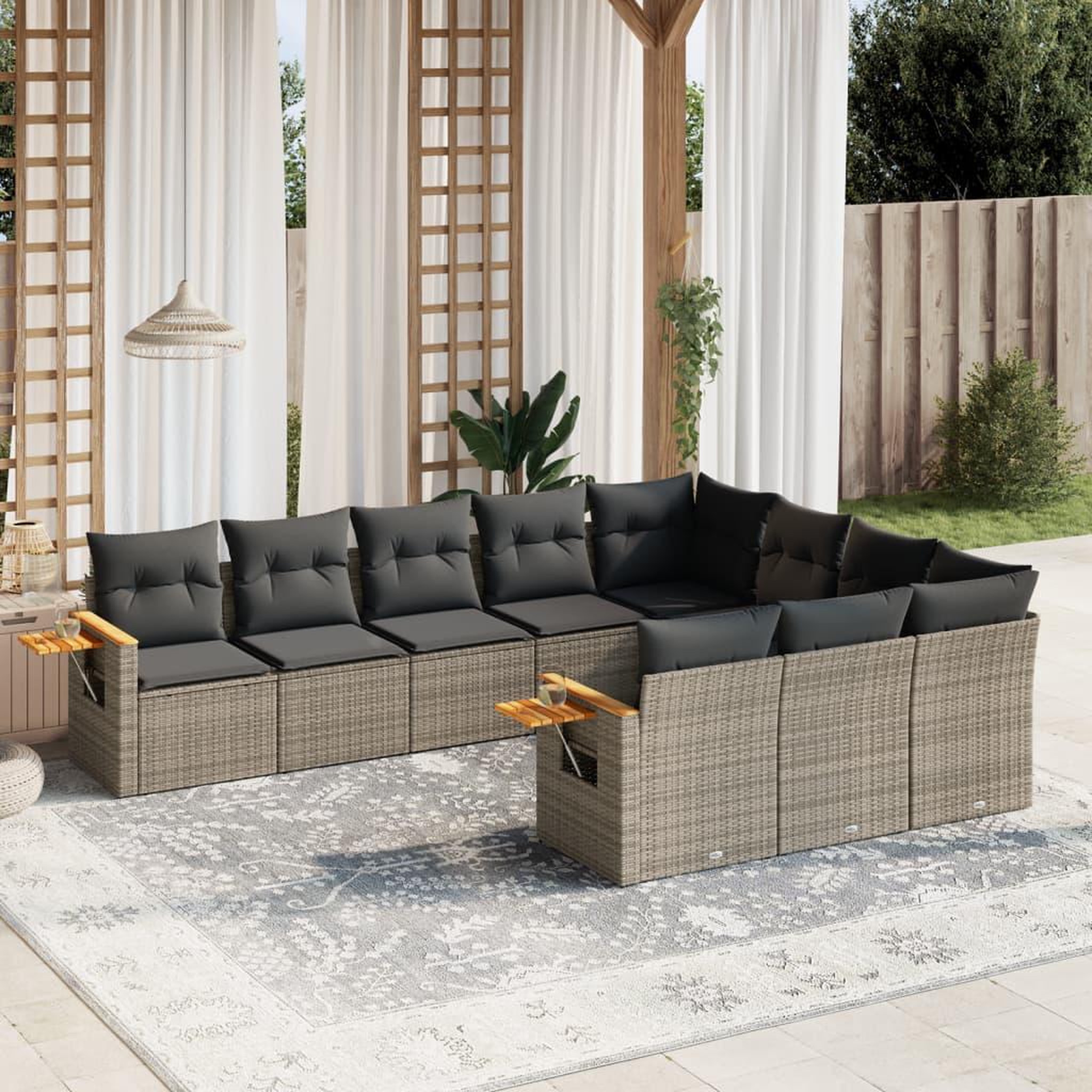 VIDAXL Salon de jardin avec coussins 10 pcs gris resine tressee