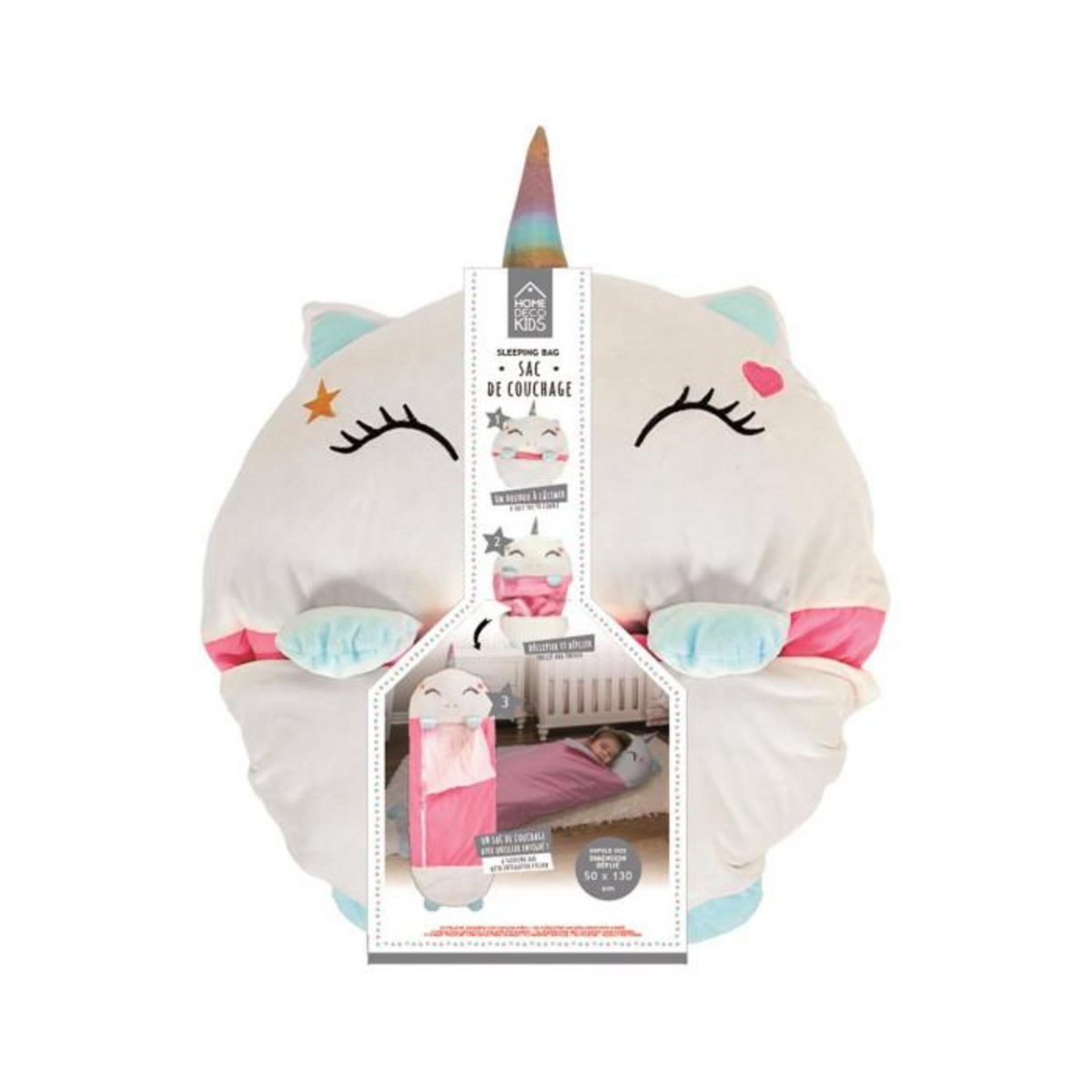 Paris Prix Sac de Couchage Convertible  Licorne  50x130cm Blanc