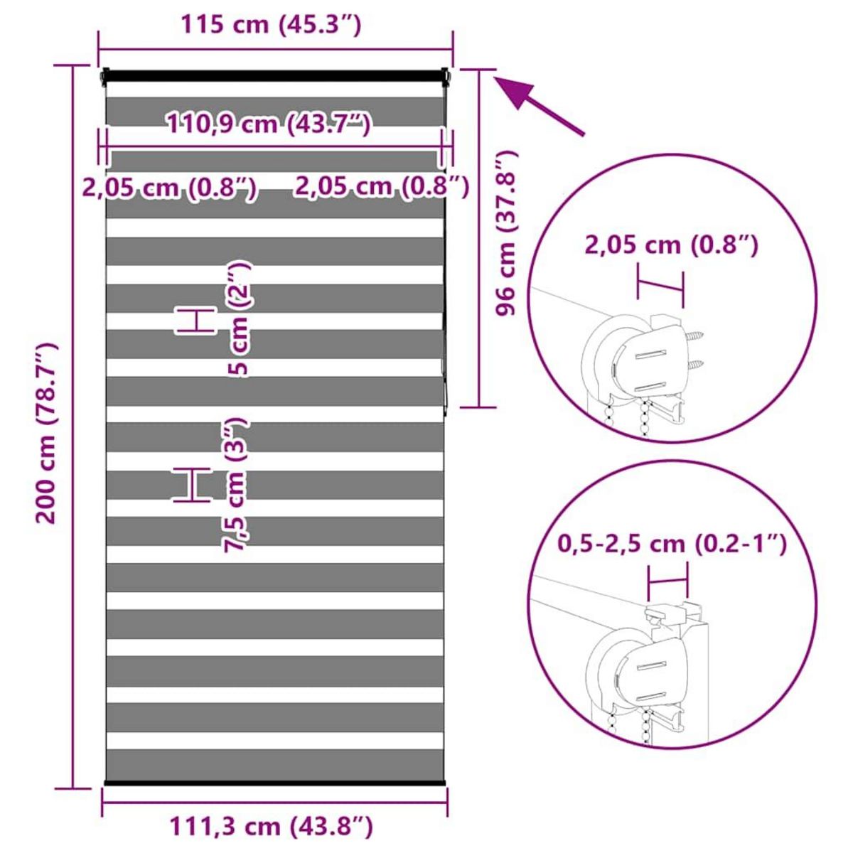 VIDAXL Store zebre gris fonce largeur du tissu 110,9 cm polyester