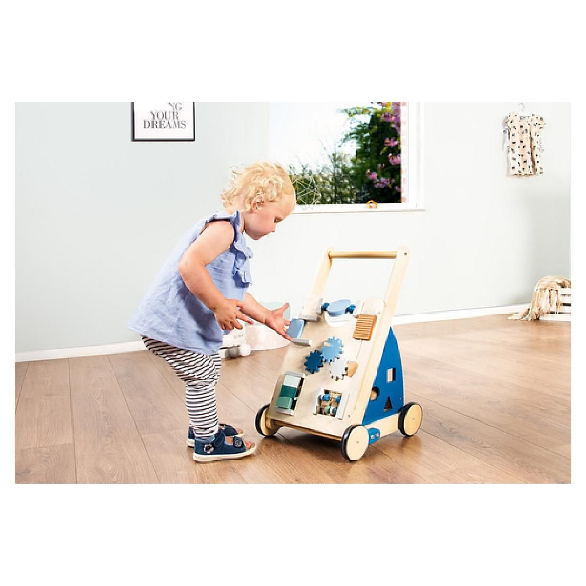 Pinolino TITUS Chariot d'activités bleu tilleul et MDF laqué clair