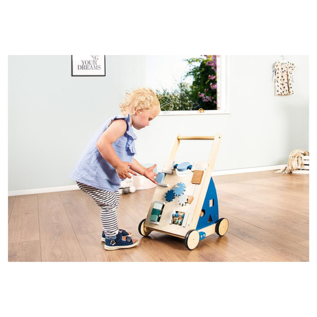 Pinolino TITUS Chariot d'activités bleu tilleul et MDF laqué clair