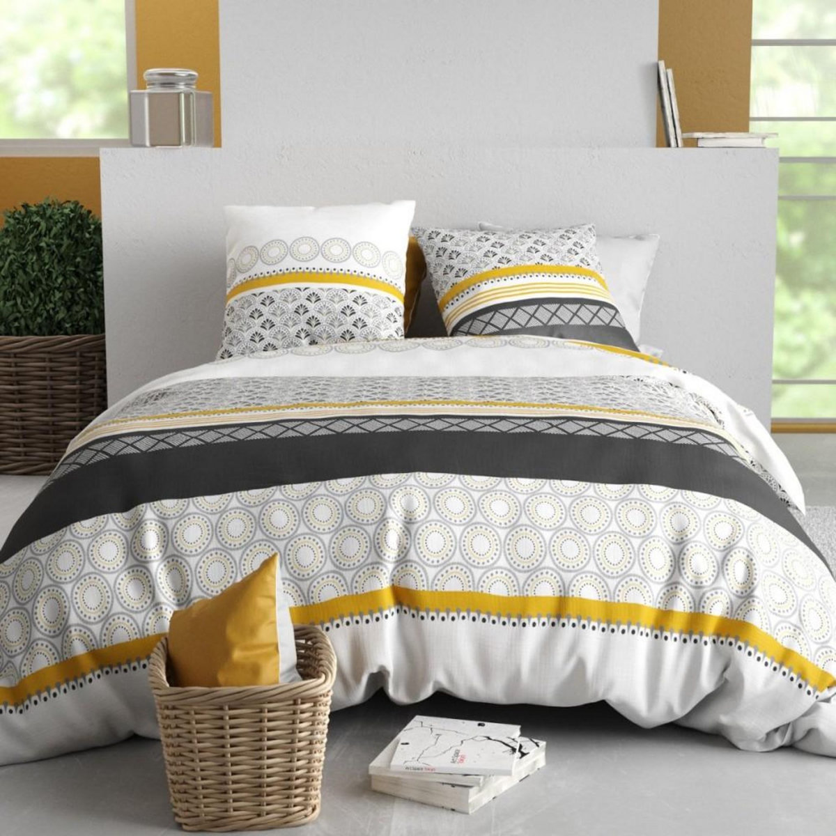 ATELIER DU COTON Housse de couette 240x220 SPIRA + 2 taies coton 57 fils