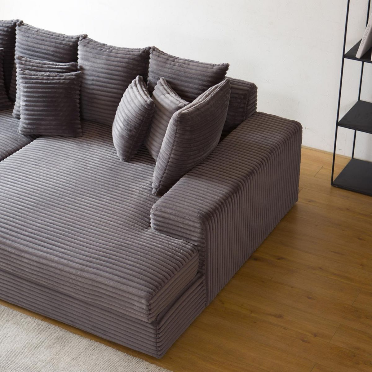 CONCEPT USINE Canapé 4 places assise profonde en velours côtelé gris anthracite CARDIFF