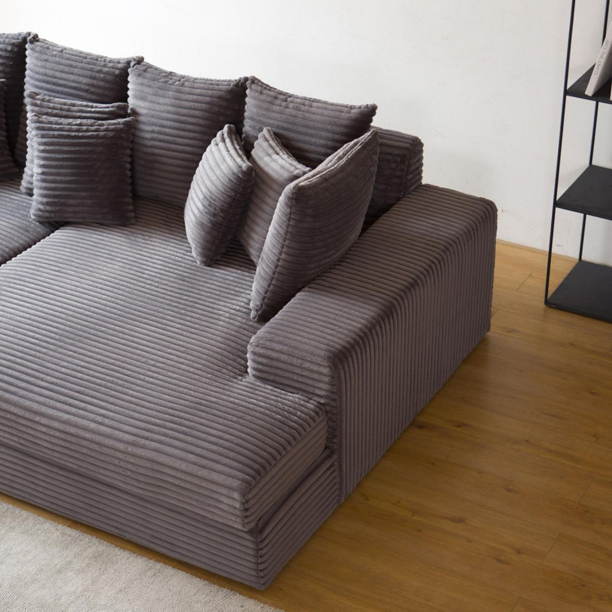 CONCEPT USINE Canapé 4 places assise profonde en velours côtelé gris anthracite CARDIFF