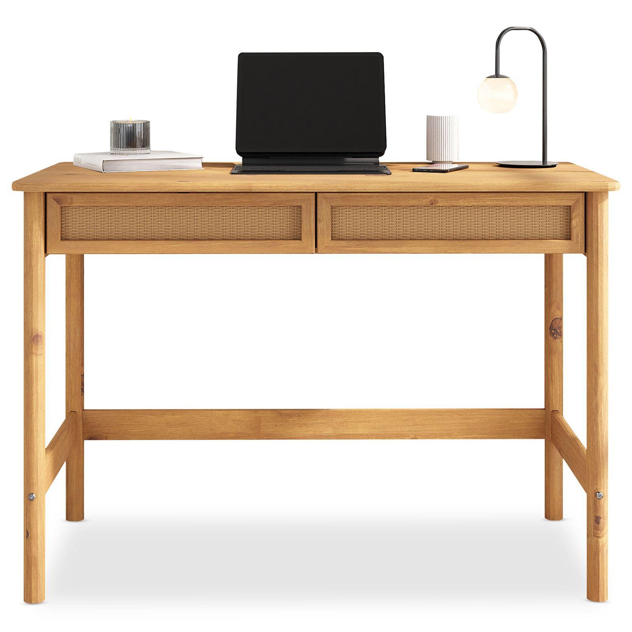 Voir la diapositive 1 : IDIMEX Bureau rodrigo h 76 cm avec 2 tiroirs en bois massif