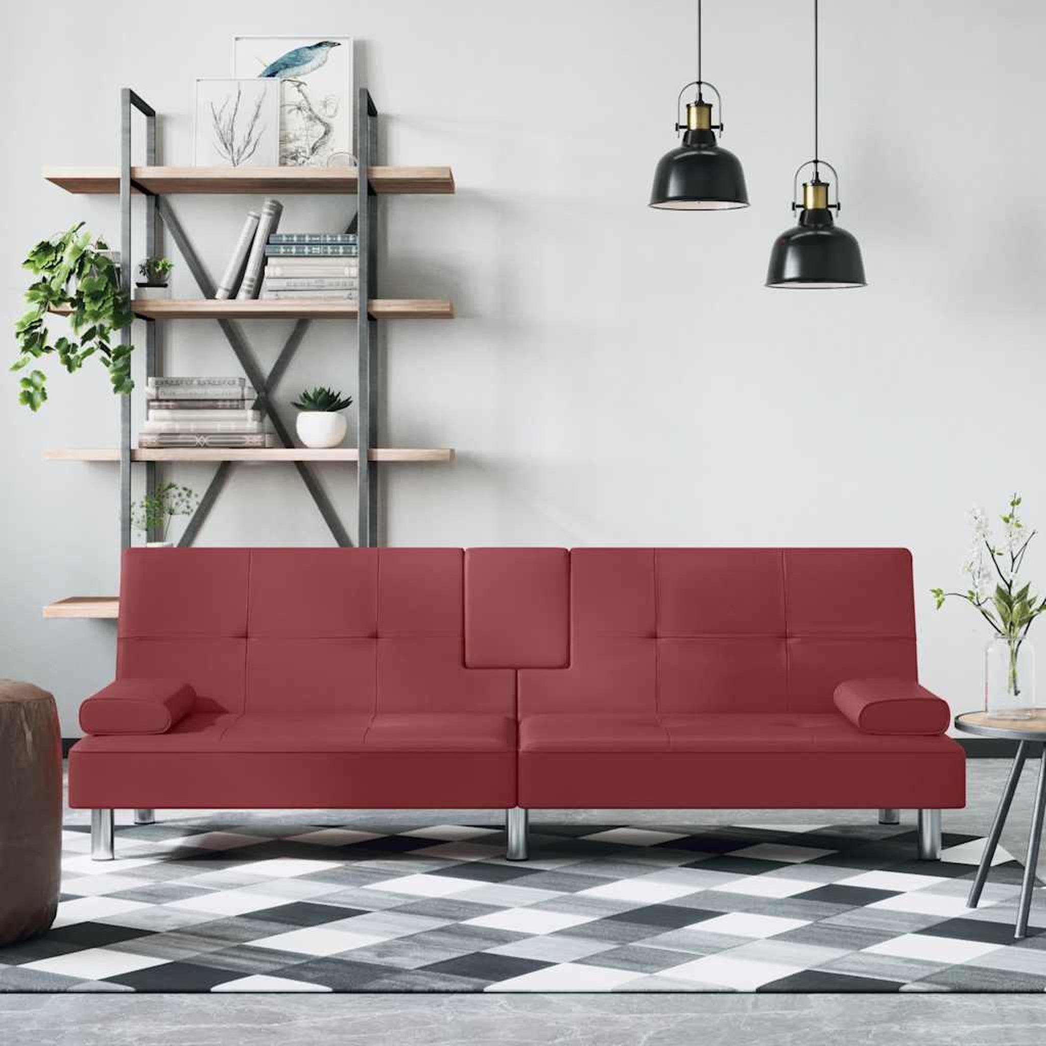 VIDAXL Canape-lit avec porte-gobelets rouge bordeaux similicuir