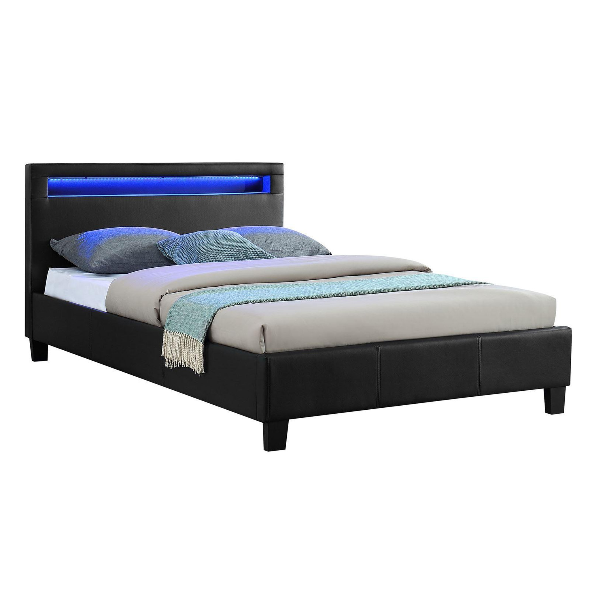 Voir la diapositive 1 : IDIMEX Lit LED simple MIIRANDO 120x190 cm, avec sommier, revêtement synthétique