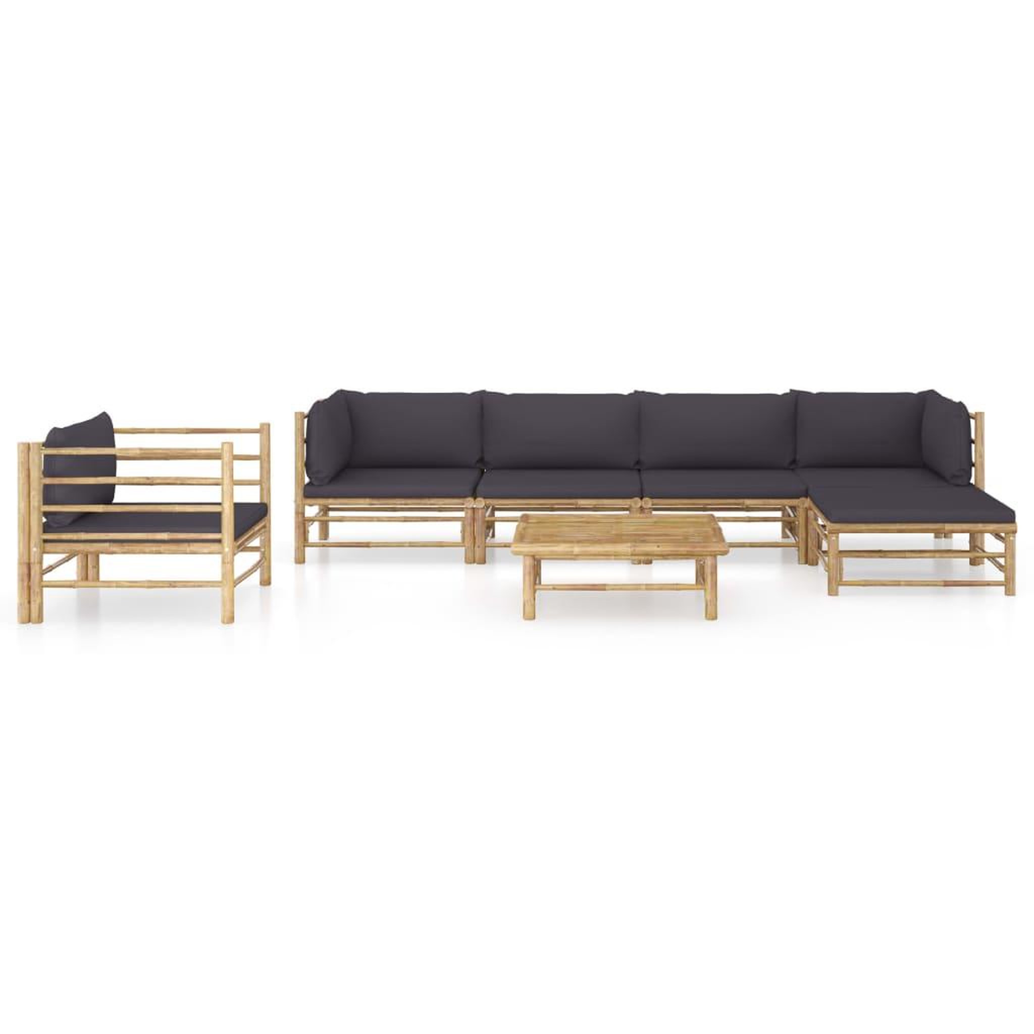 Voir la diapositive 2 : VIDAXL Salon de jardin 7 pcs avec coussins gris fonce bambou