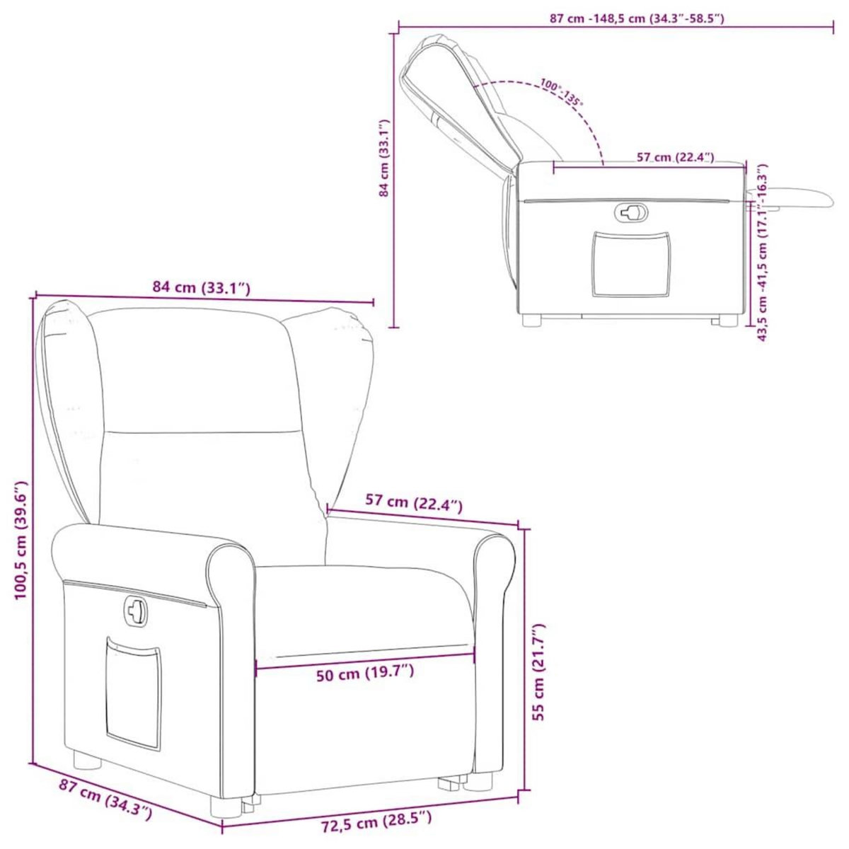 VIDAXL Fauteuil inclinable marron fonce tissu