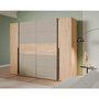 Voir la diapositive 2 : MARKET24 Armoire de chambre - NARAGO - Décor Chene et Taupe - 2 portes coulissantes + 2 portes battantes - L270 x P61 x H210 cm