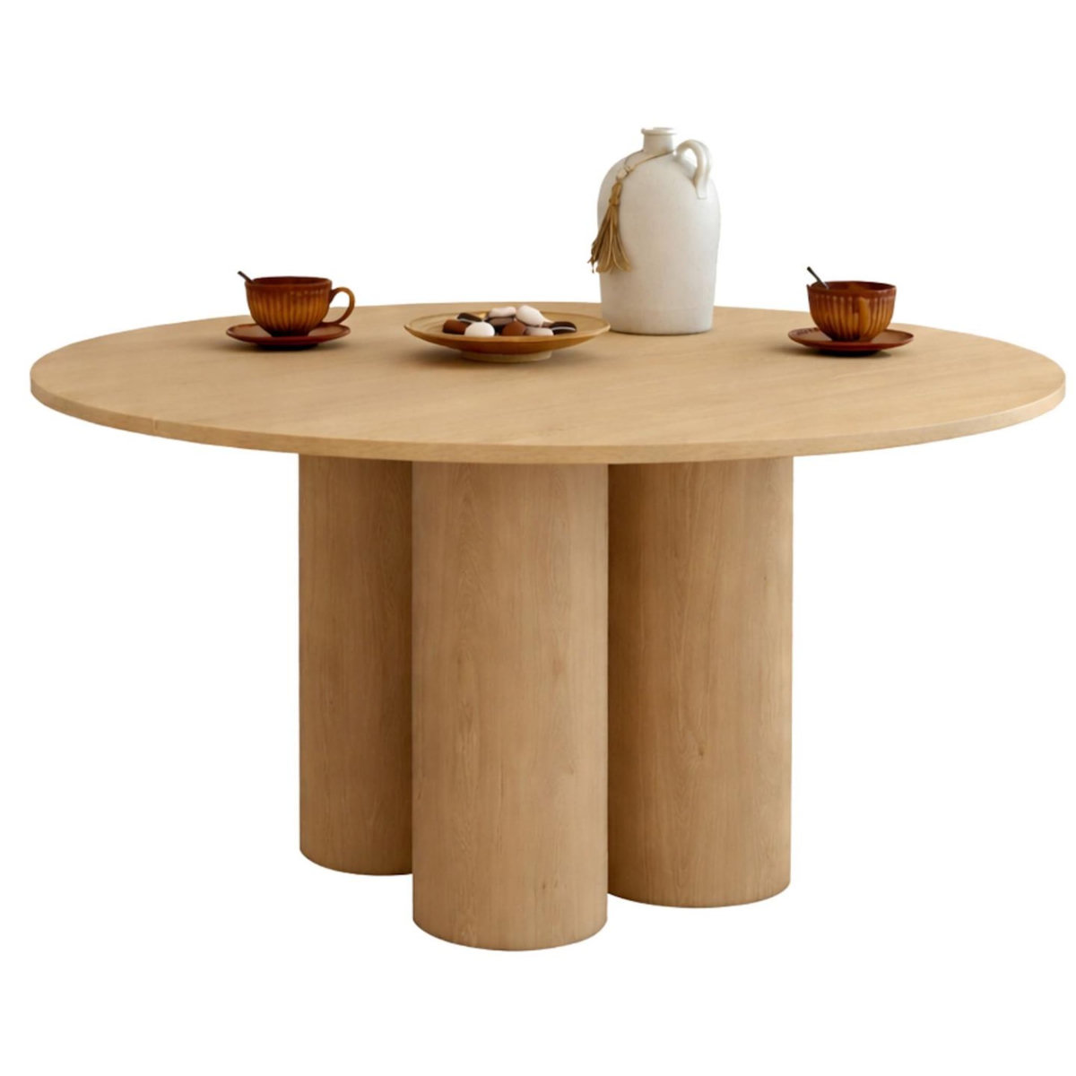ID MARKET Table à manger ronde ELOISE pied central cylindrique 6 personnes hêtre 110 cm