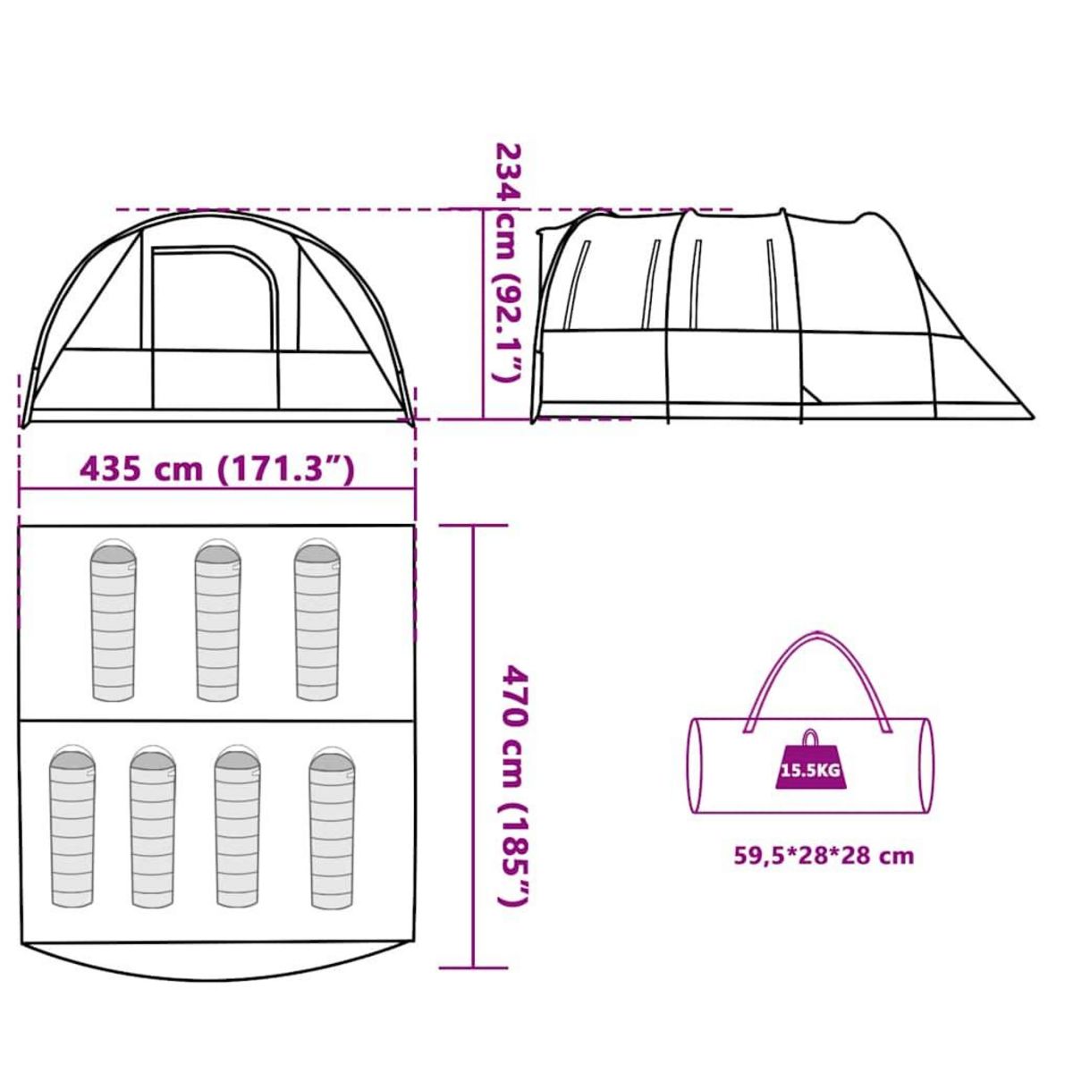 VIDAXL Tente familiale tunnel 7 personnes gris et orange impermeable