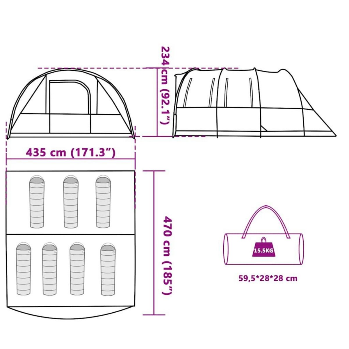 VIDAXL Tente familiale tunnel 7 personnes gris et orange impermeable