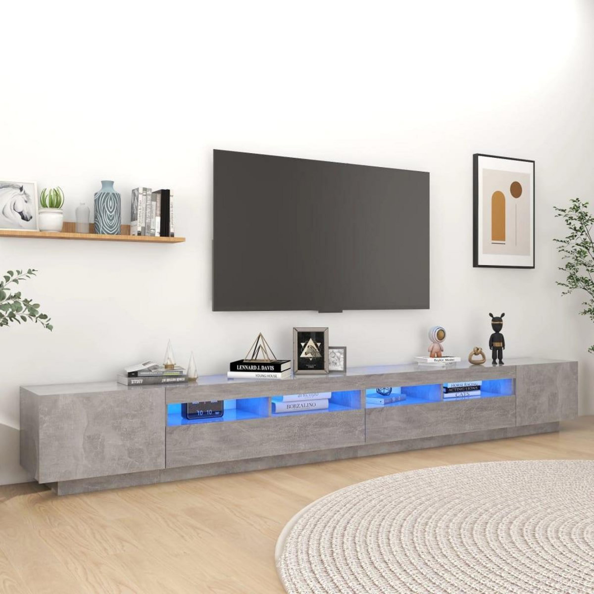 VIDAXL Meuble TV avec lumieres LED Gris beton 300x35x40 cm