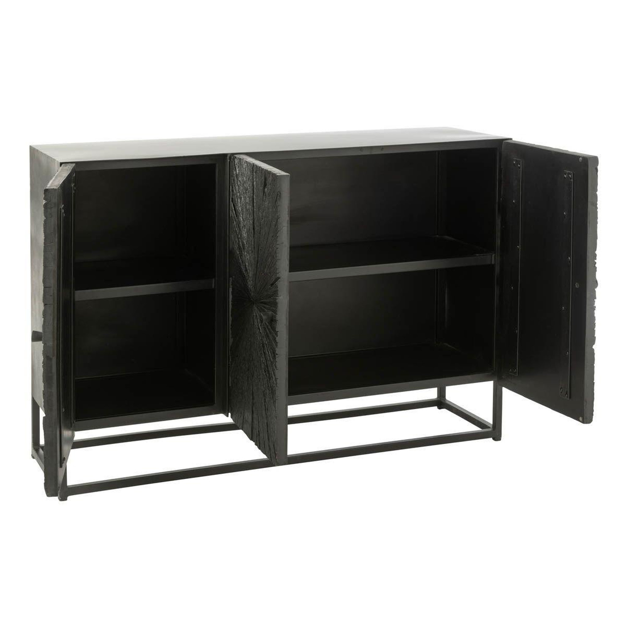 Voir la diapositive 3 : J-LINE Buffet 3 portes en bois  shanil  120cm noir