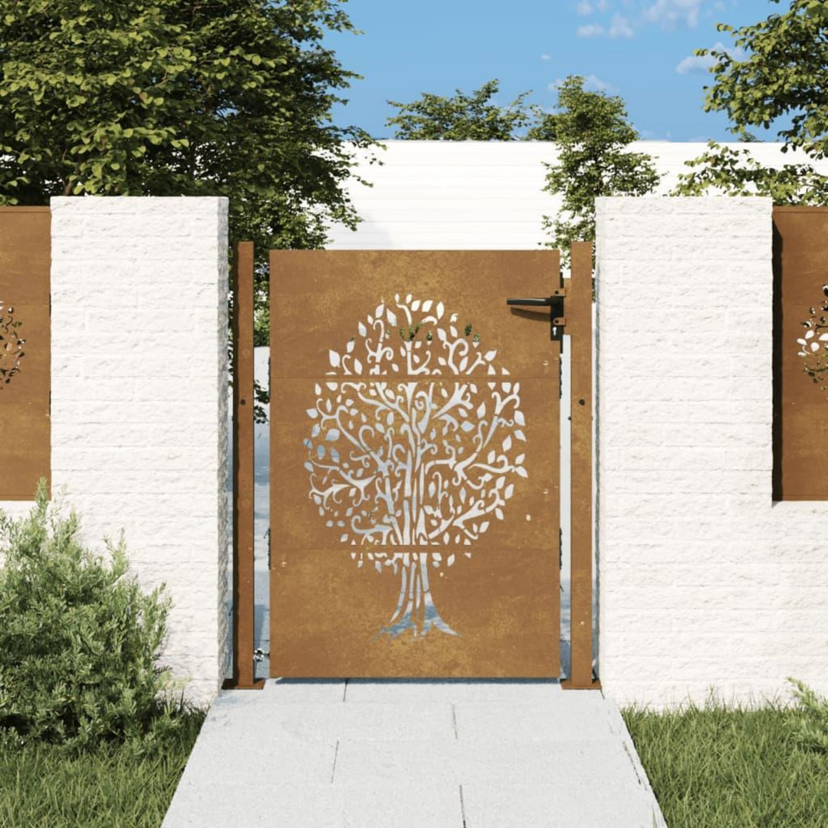 VIDAXL Portail de jardin 105x130 cm acier corten conception de l'arbre