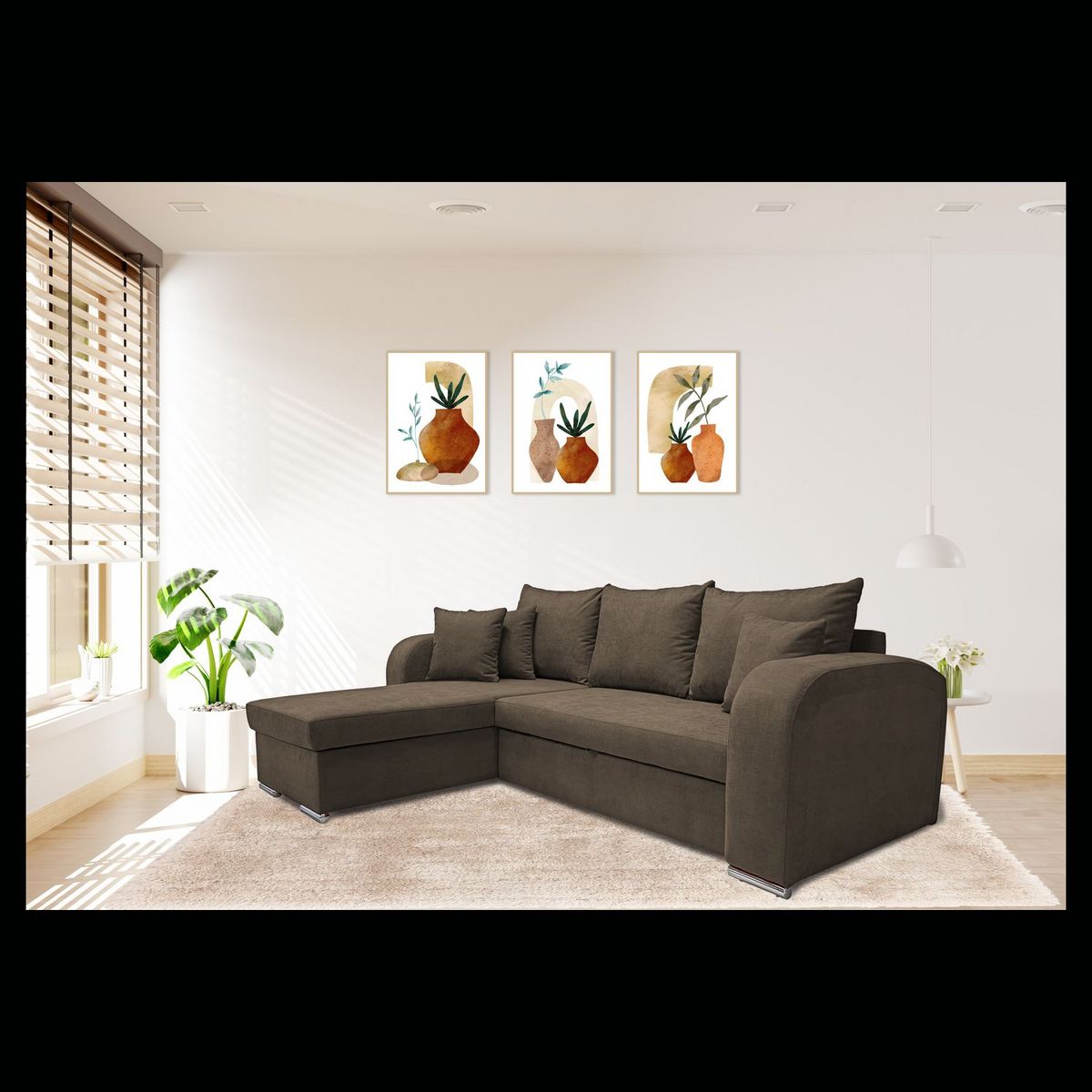 Canapé d'angle convertible réversible 5 places tissu BOB