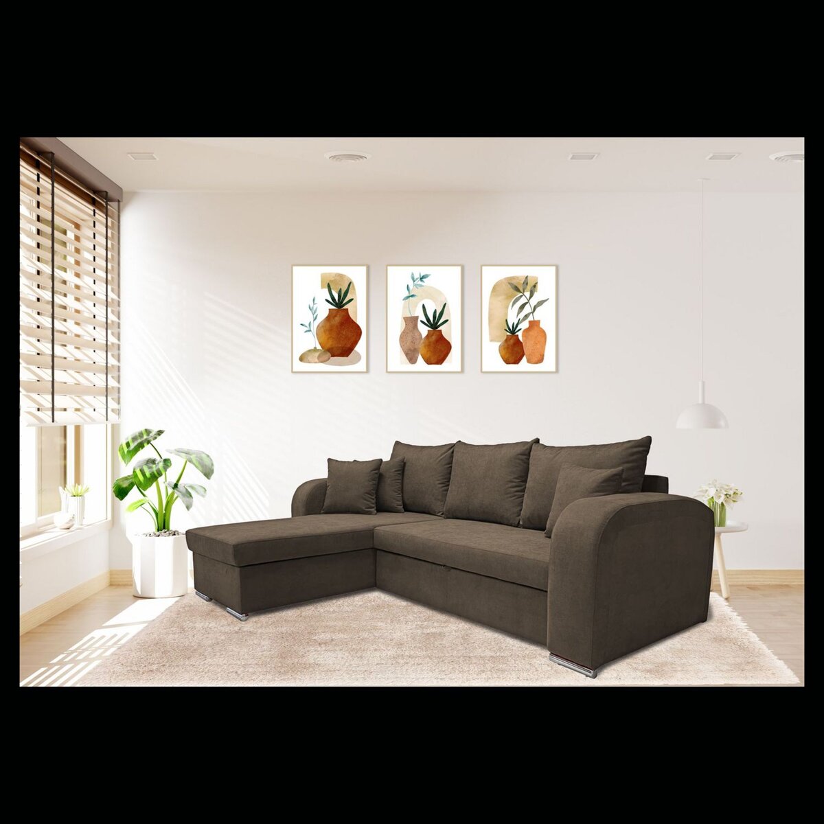 Canapé d'angle convertible réversible 5 places tissu BOB