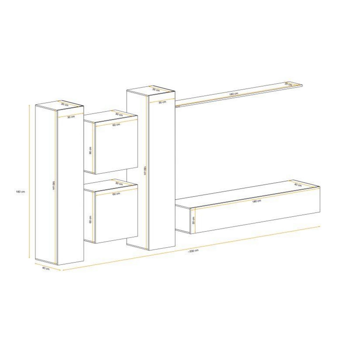 Paris Prix Meuble TV Mural Design  Switch VI  330cm Gris & Blanc