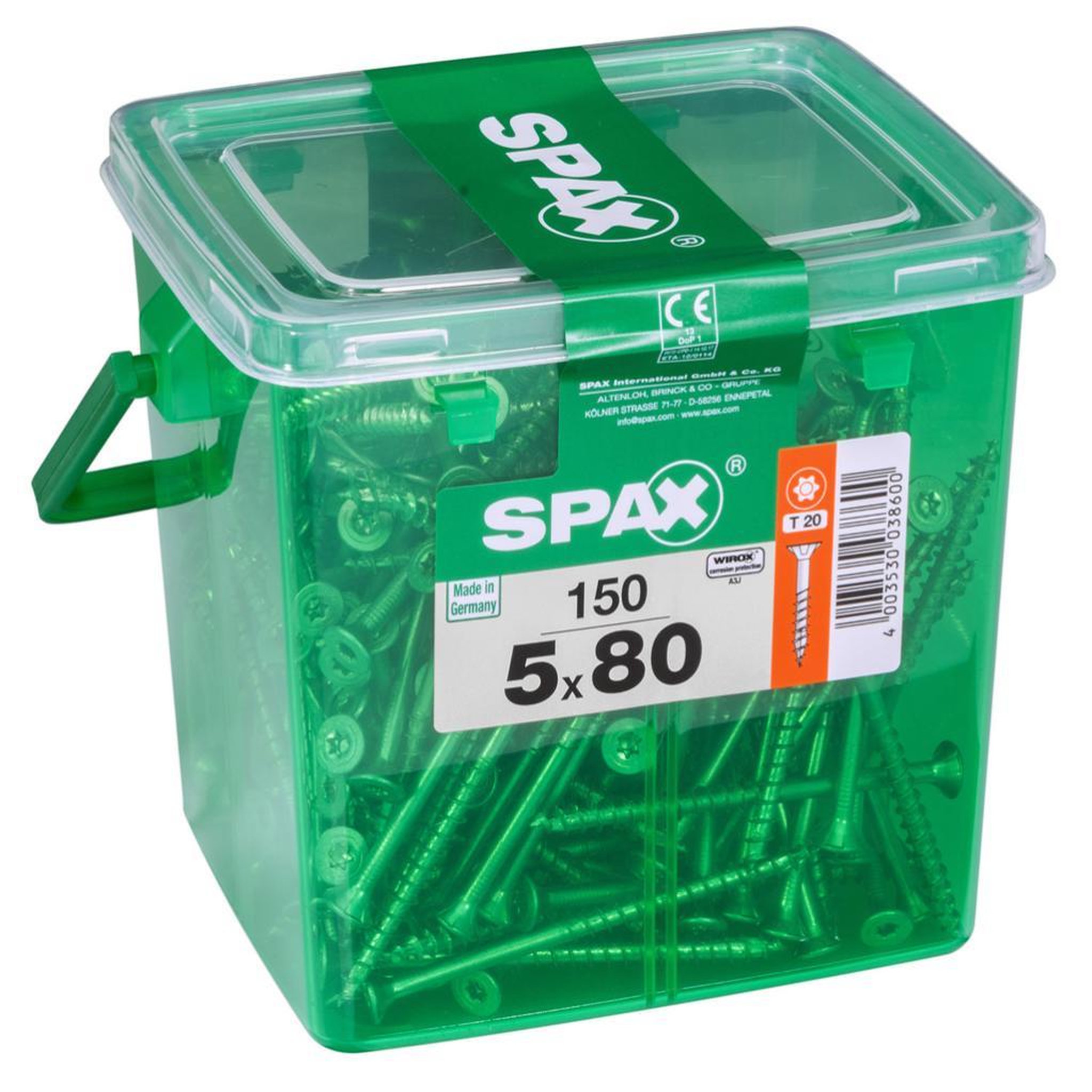 CENTRALE BRICO Lot de 150 vis acier tête fraisée torx SPAX, Diam.5 mm x L.80 mm