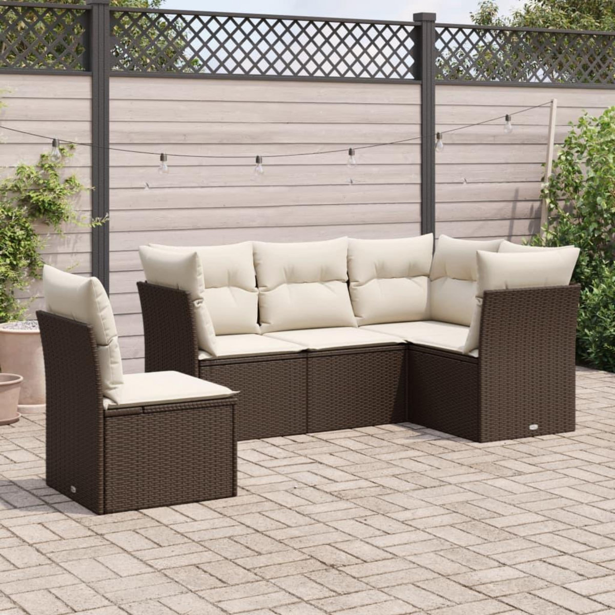 VIDAXL Salon de jardin avec coussins 5 pcs marron resine tressee