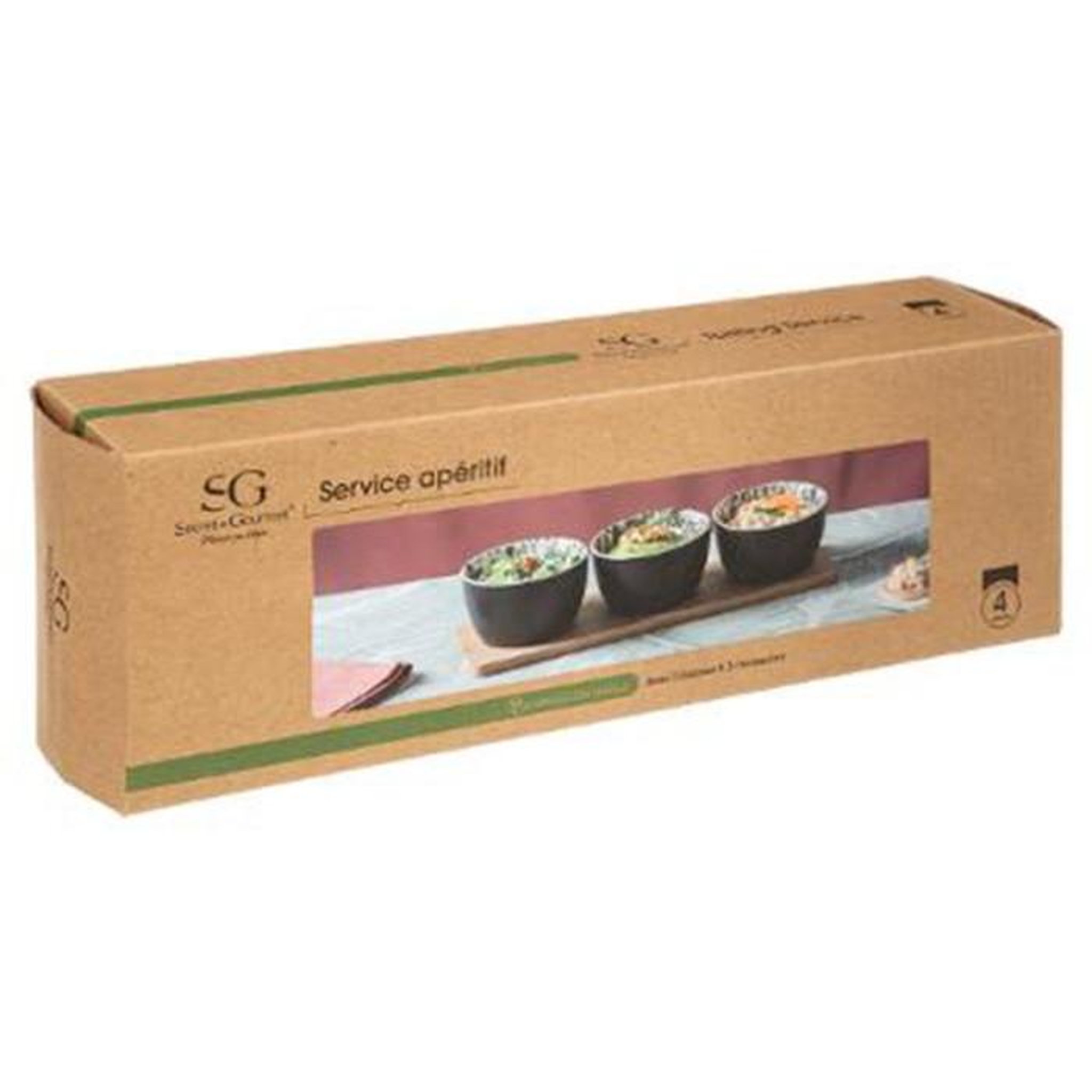 Voir la diapositive 4 : SECRET DE GOURMET Set apéritif 4 pièces  white floral  31cm noir