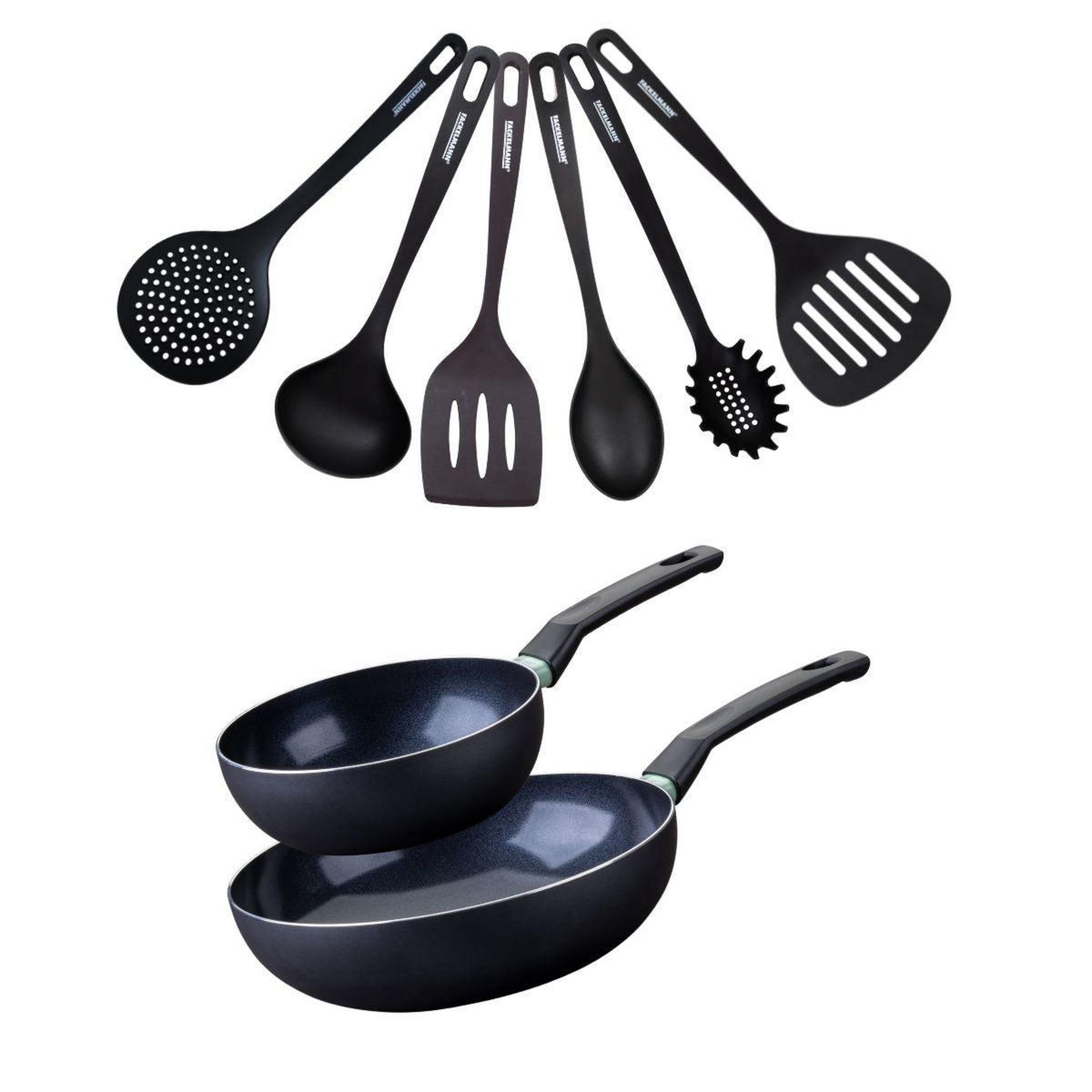 Fackelmann Set de 2 woks de 20 et 28 cm et 6 ustensiles Fackelmann Brandao