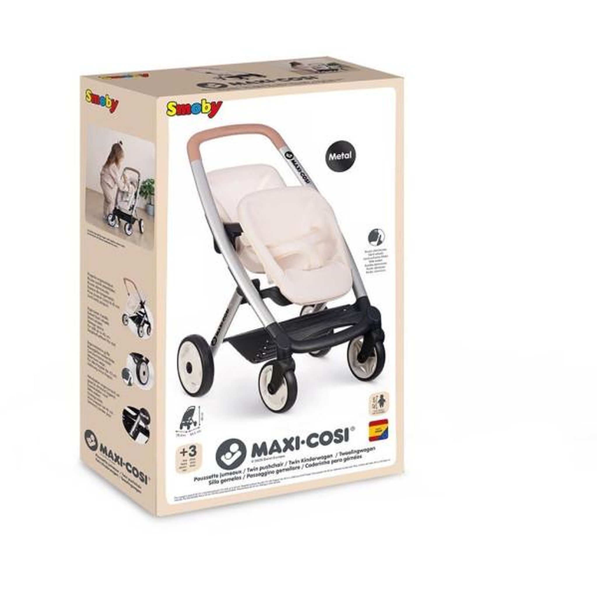 Voir la diapositive 4 : SMOBY SMOBY - Maxi cosi - Poussette Jumeaux beige - Pour poupon - Des 3 ans