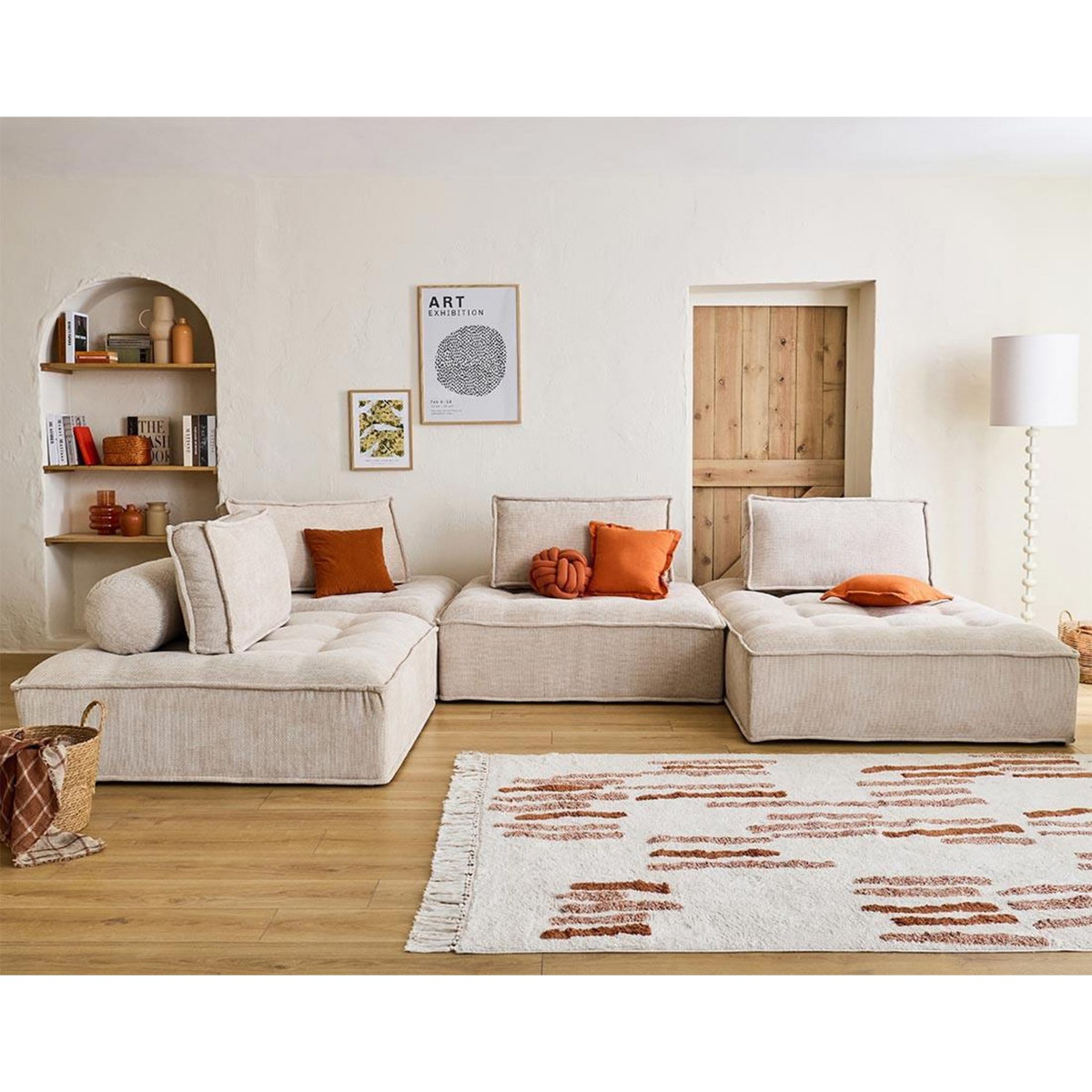 BEST MOBILIER Marisol - canapé panoramique modulable 7 places - velours texturé