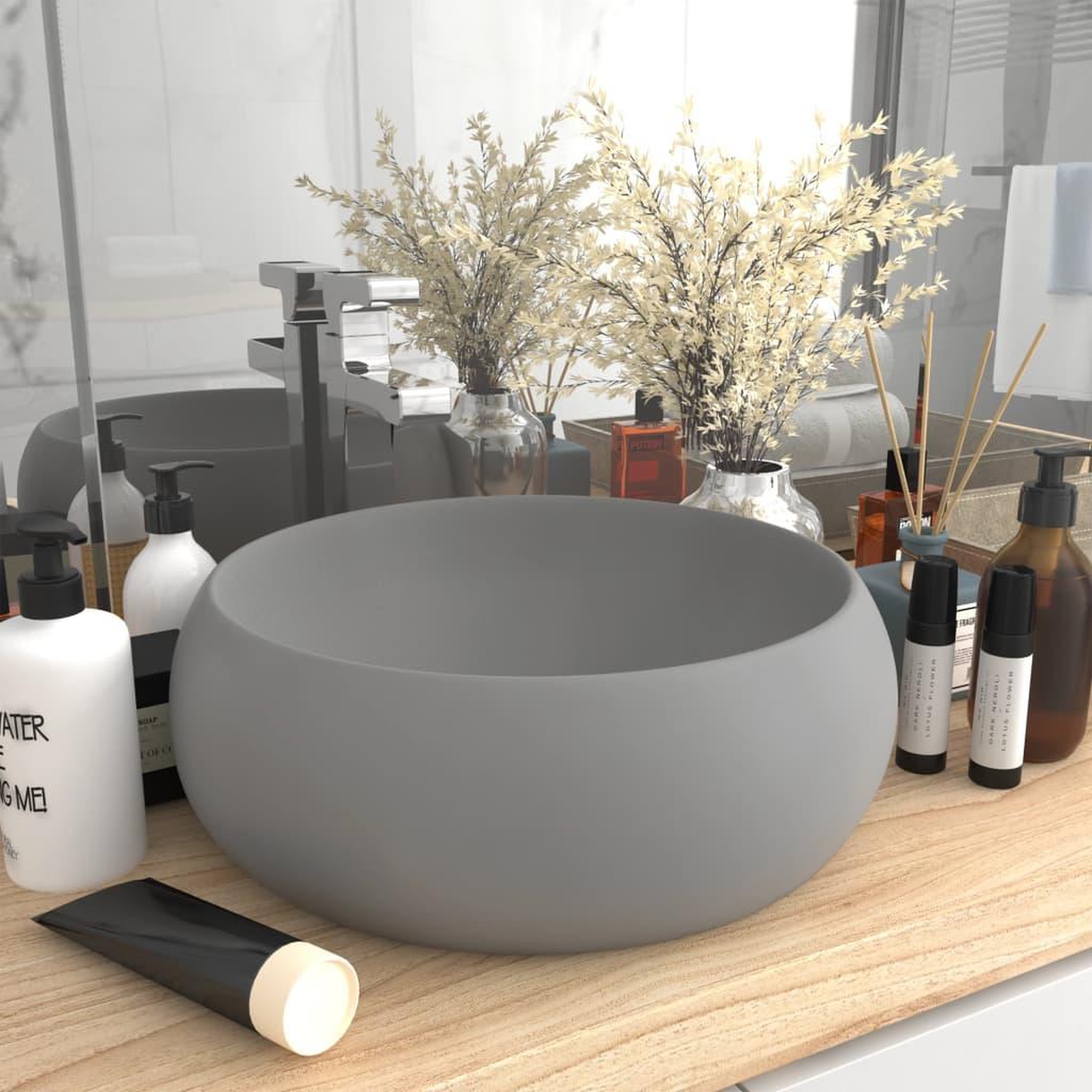Voir la diapositive 1 : VIDAXL Lavabo rond de luxe Gris clair mat 40x15 cm Ceramique