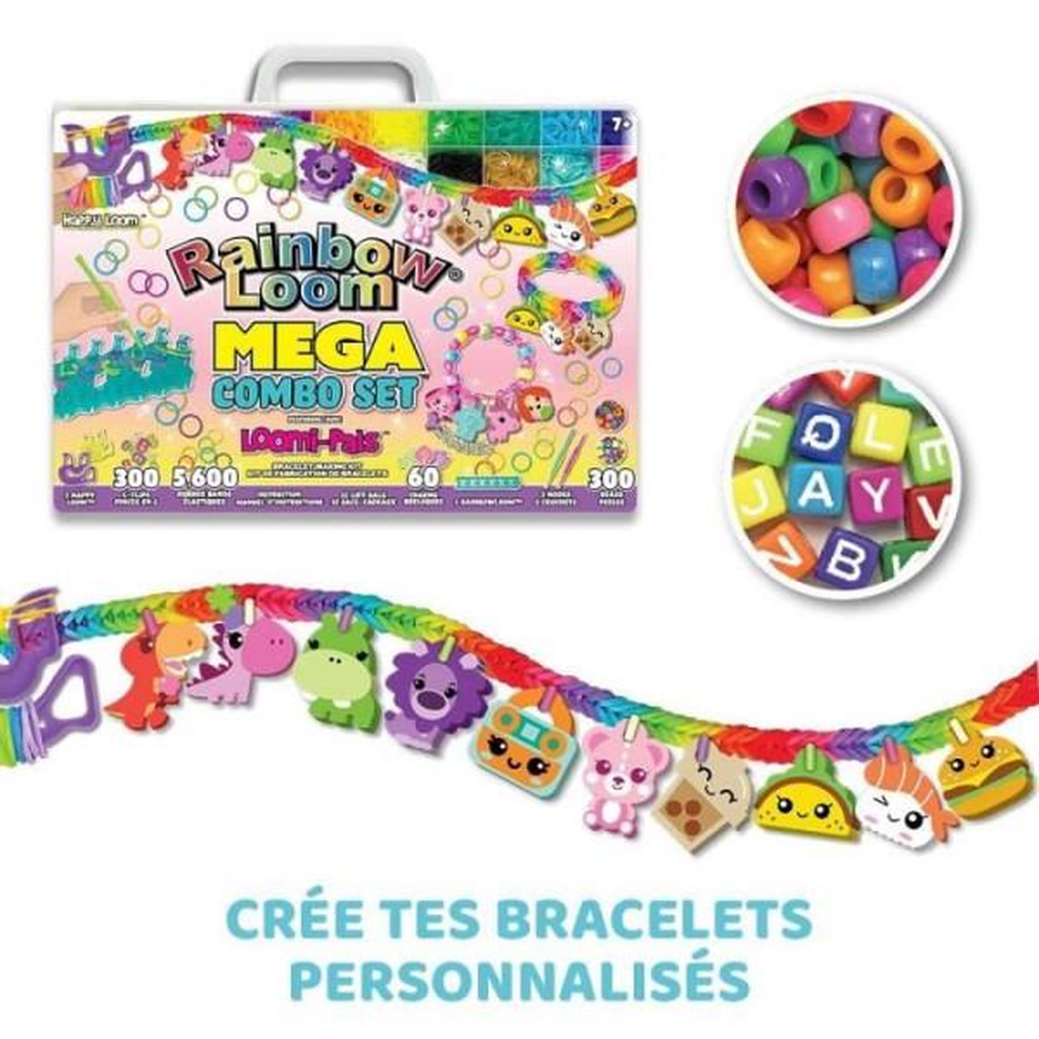 Voir la diapositive 2 : BANDAI Kit de fabrication de bracelets rainbow loom - métier a tisser avec 5600 élastiques, charms et perles - bandai