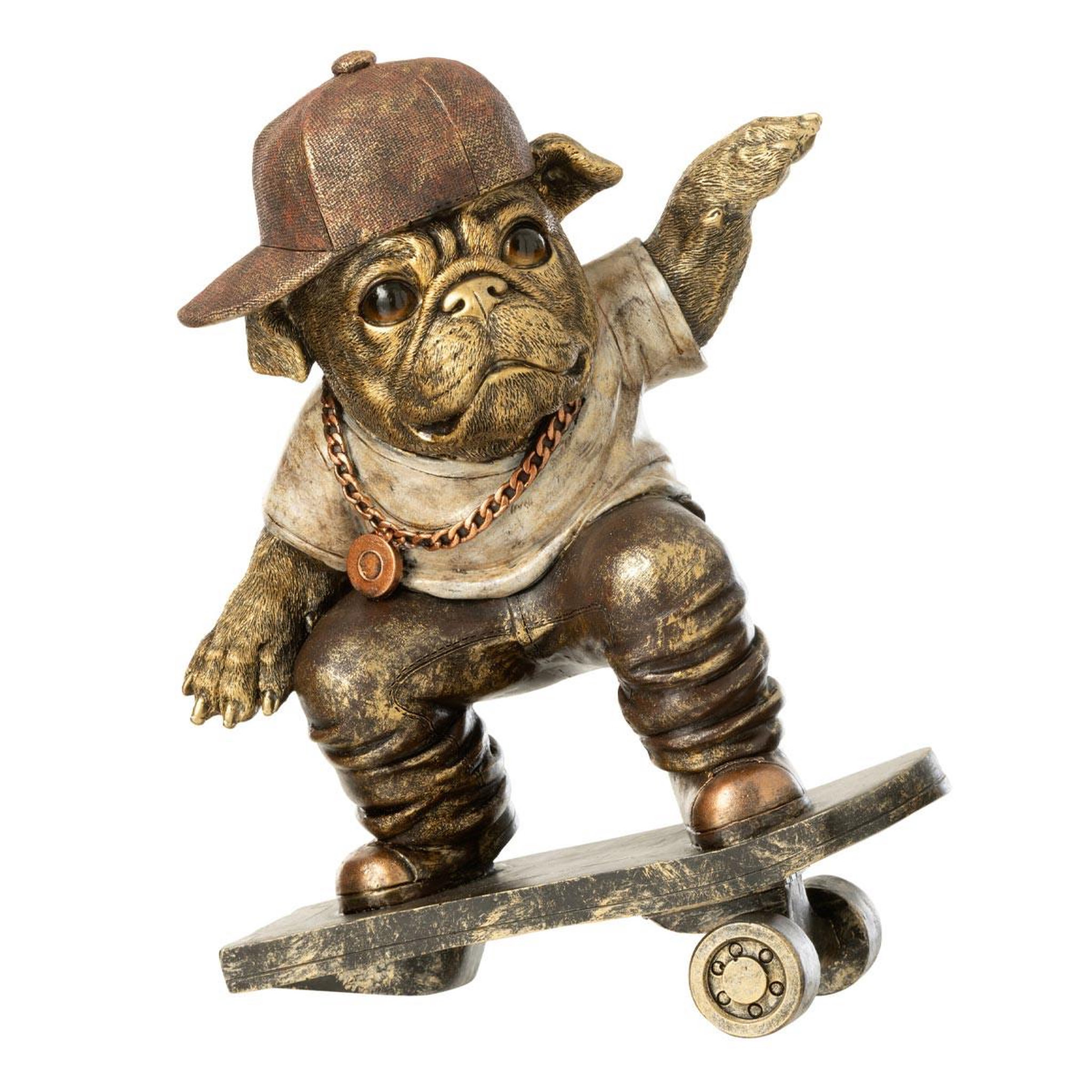 J-LINE Statuette bulldog skateboard  trendy  25cm marron